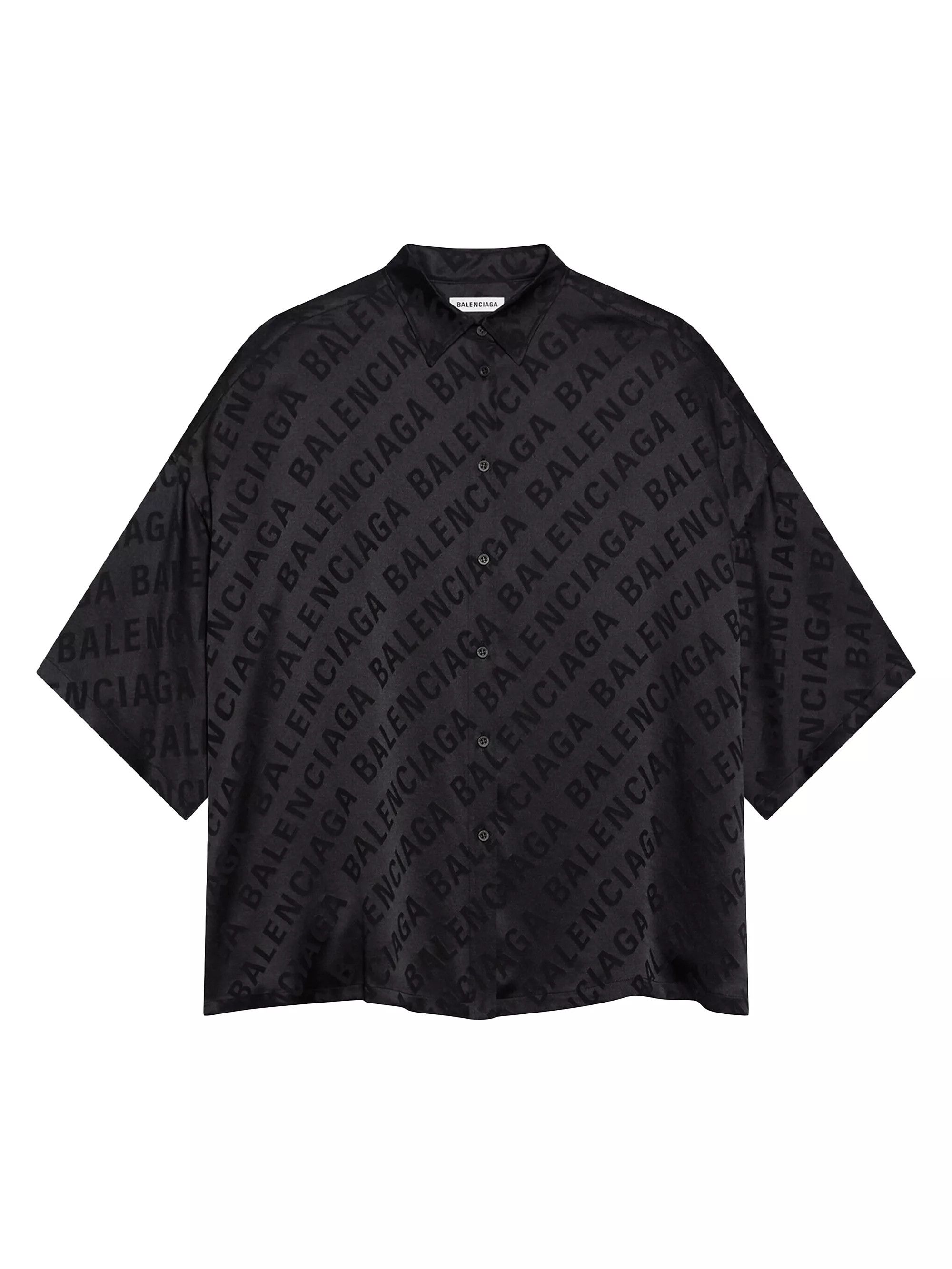 Balenciaga o1mt1gz0325 Large Allover Logo Vareuse Shirt in Black Size XS / US 0-2 / IT 36-38 - 1 Thumbnail