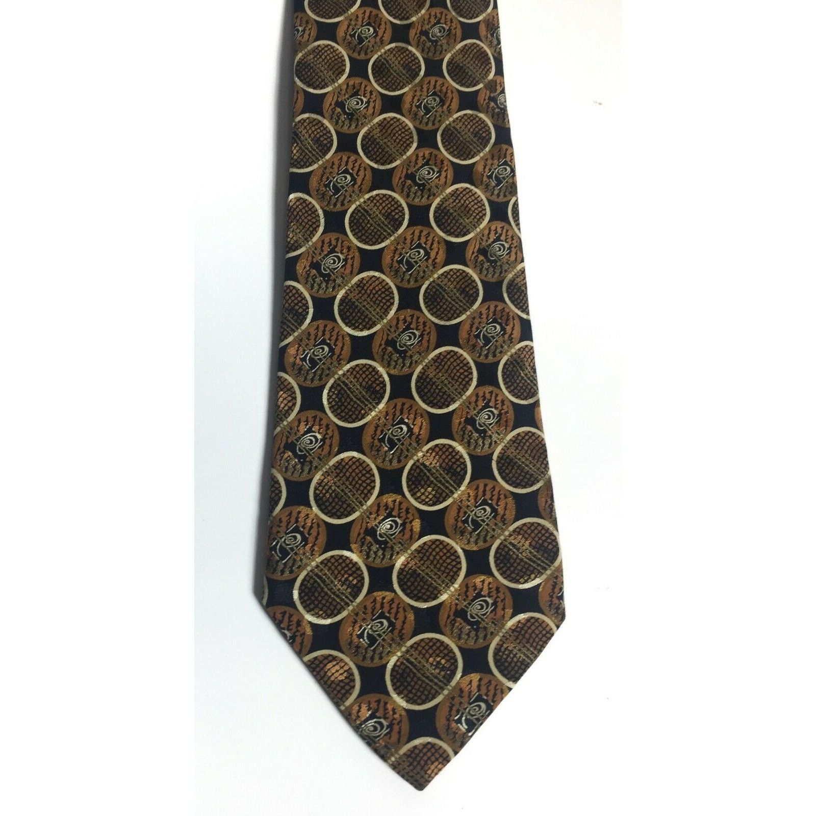 Santostefano SantoStefano Men's Italy Made Brown Black 100% Silk Neck Tie Size ONE SIZE - 7 Thumbnail