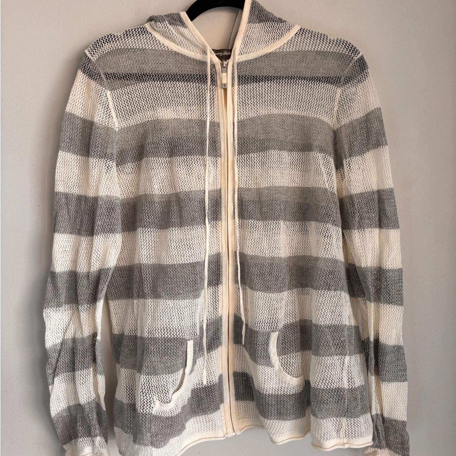 Tommy Bahama Knitted Tommy Bahama Gray and White Striped Sweater Size XL / US 12-14 / IT 48-50 - 1 Thumbnail
