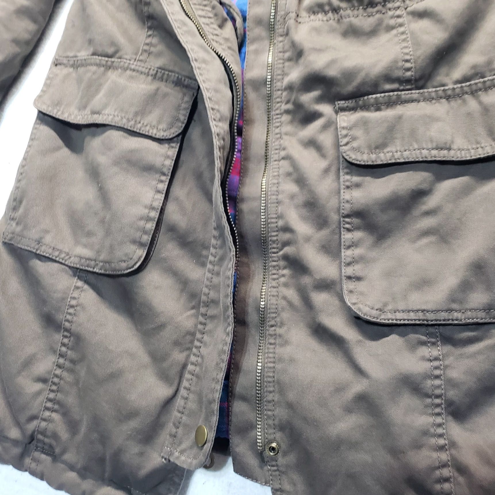 Old Navy Old Navy Hooded Field Jacket Zip Front Brown Plaid Lined Women's XS Size XS / US 0-2 / IT 36-38 - 7 Thumbnail
