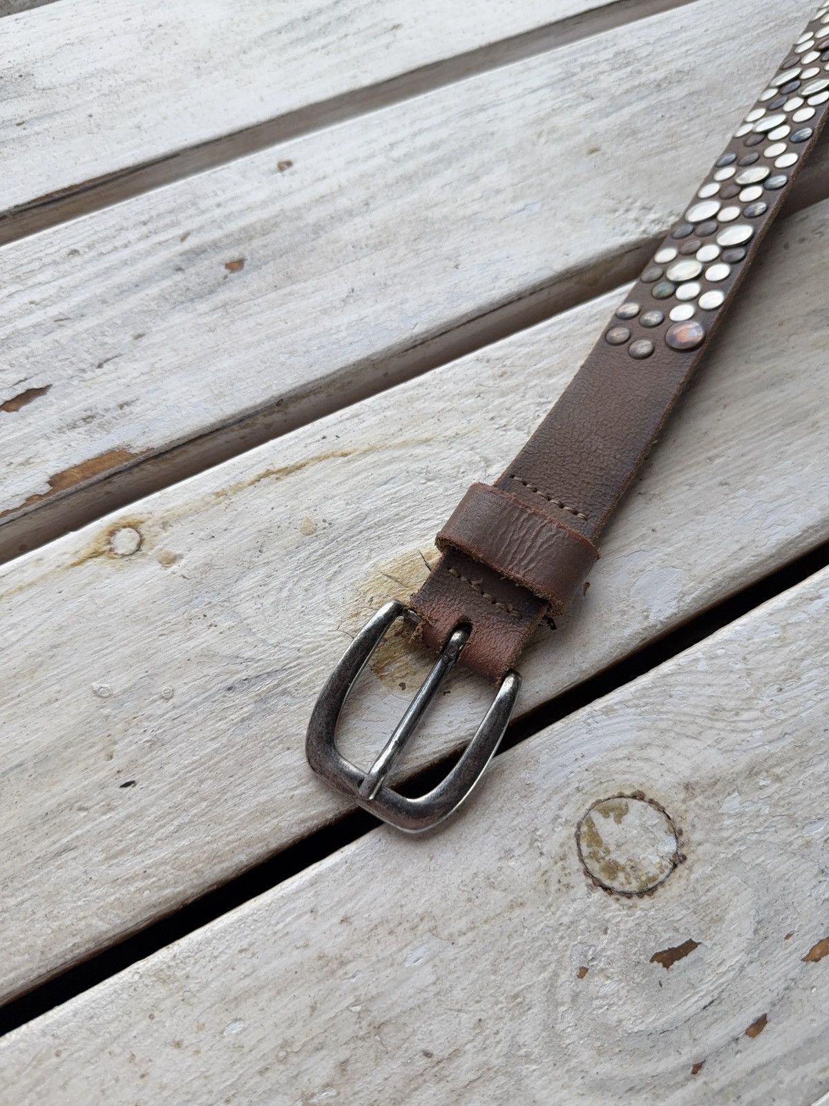 Leather Vintage Japanese Leather Punk Emo Rock Goth Y2K Drill belt Size ONE SIZE - 3 Thumbnail