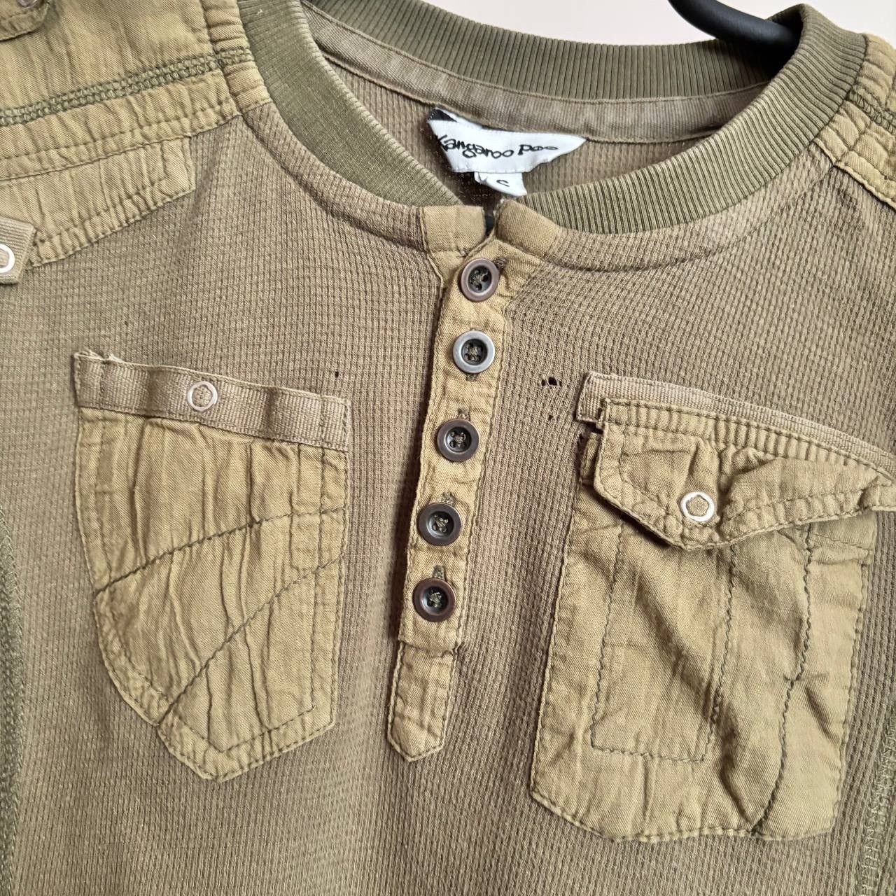 If Six Was Nine Y2K Military Utility Waffle Knit Thermal Shirt –Kangaroo Poo Size S / US 4 / IT 40 - 2 Thumbnail