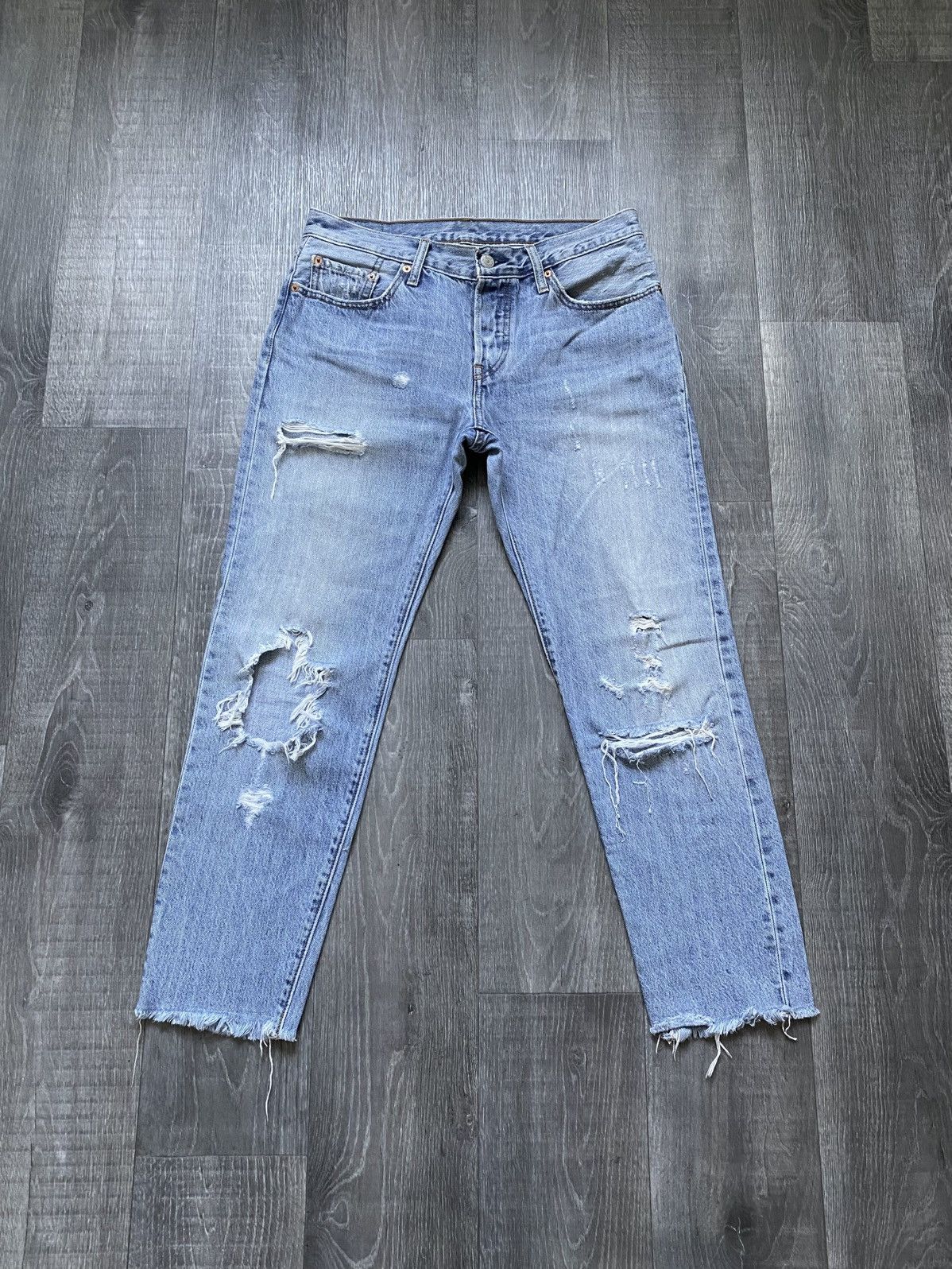 Levi's Vintage Clothing Levi’s Customized Tapered 501 CT Torn Distressed Jeans Denim Size 26" / US 2 / IT 38 - 2 Thumbnail
