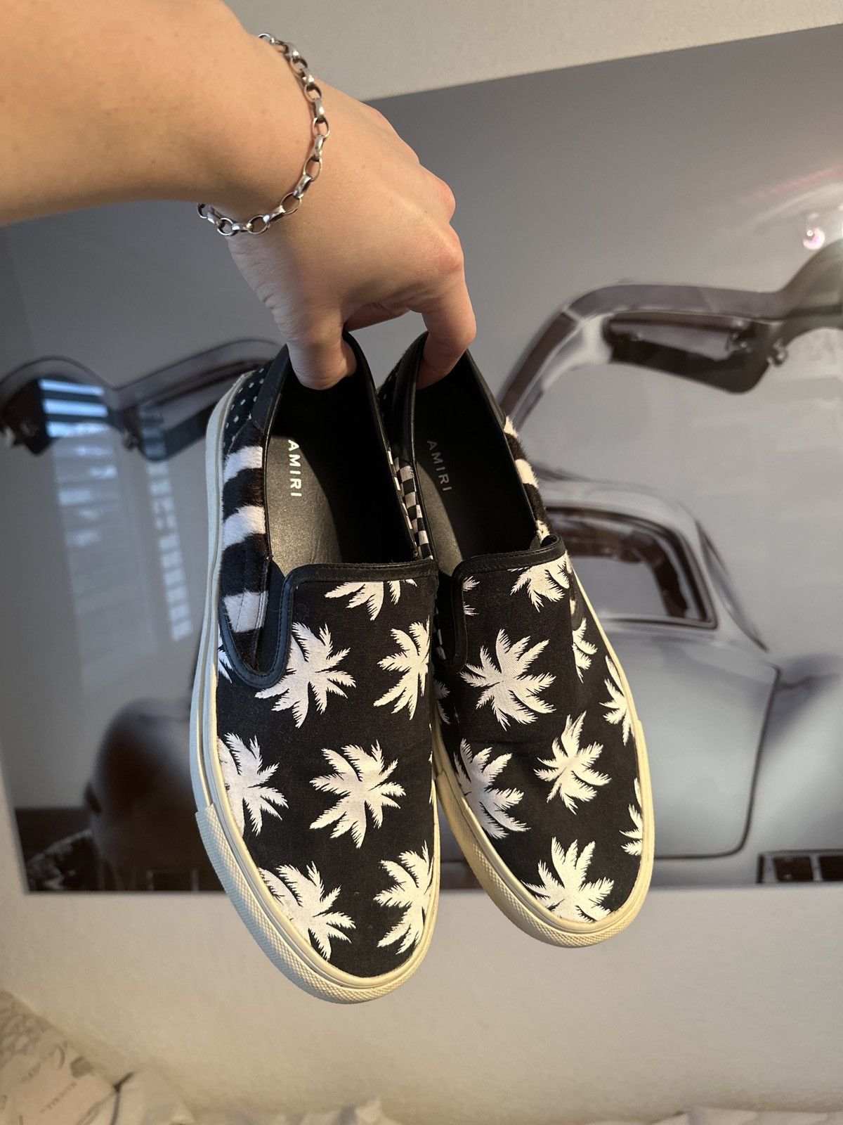 image of Amiri Palms Slip Ons Shoes in Black/White, Men's (Size 11)