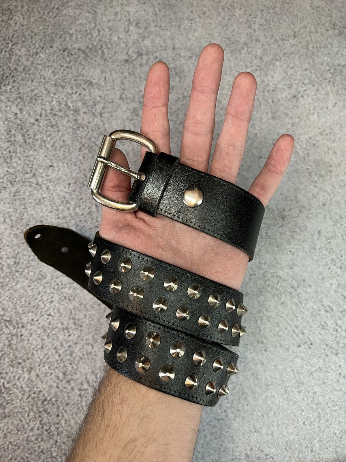 Y2K Vintage Leather Belt Metal Opium Style in Black, Men’s