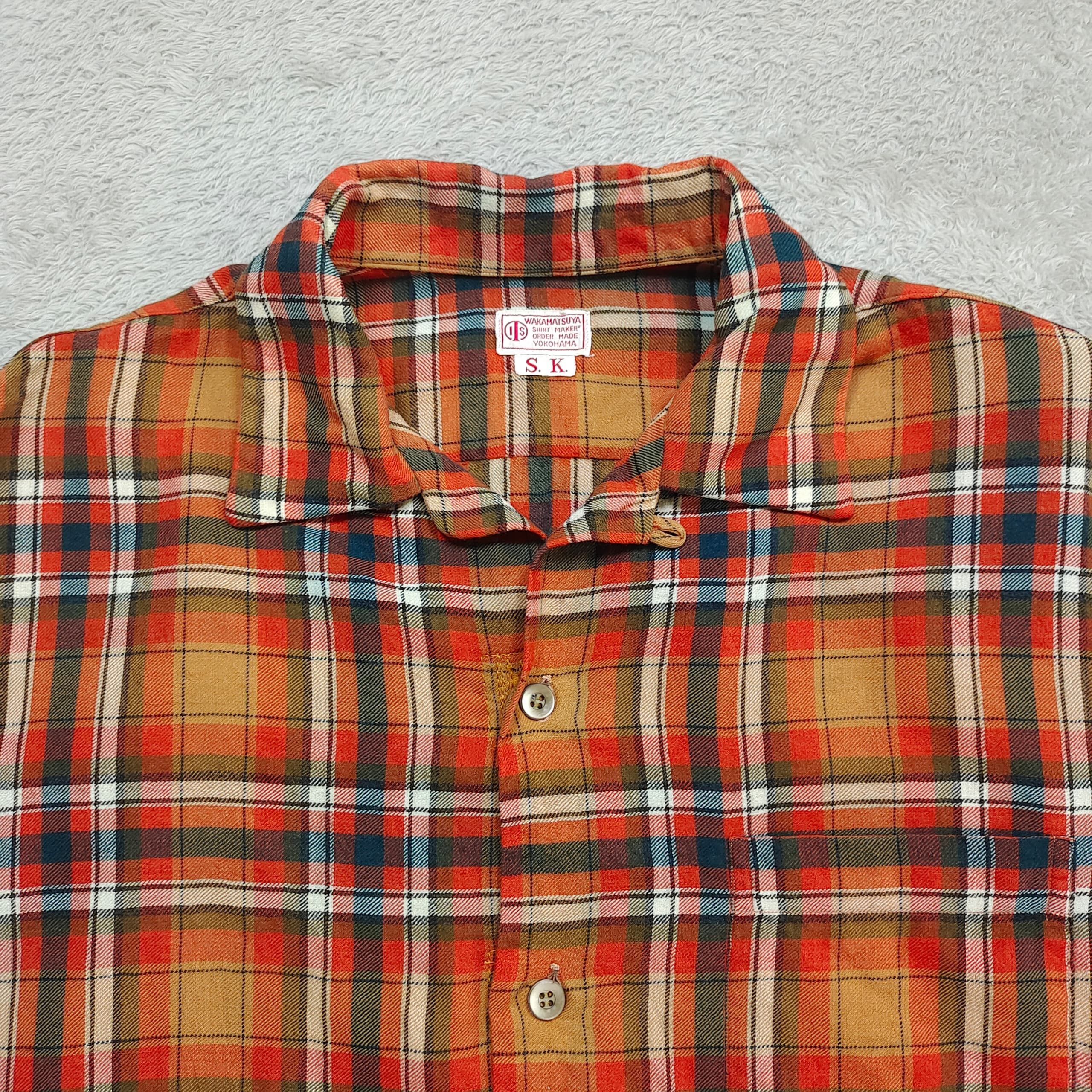 Japanese Brand Vintage 1970s Wakamatsu Yokohama Custom Orange Plaid Flannel Size US XL / EU 56 / 4 - 3 Thumbnail