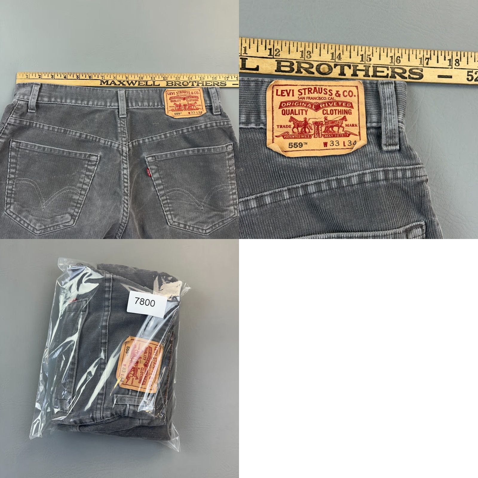 Levi's VINTAGE Levi's 559 Pants Mens 33x34 Gray Corduroy Relaxed Straight Punk Y2K 5-Pocket USA Cowboy Grunge Retro Jeans Mens Size US 33 - 9 Thumbnail