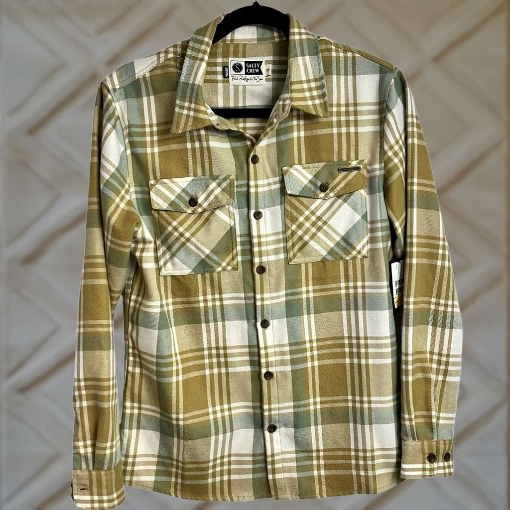 Vintage Salty Crew Flannel Shirt XS Brown Gold Plaid Western Long Haul Womens Size XS / US 0-2 / IT 36-38 - 1 Thumbnail