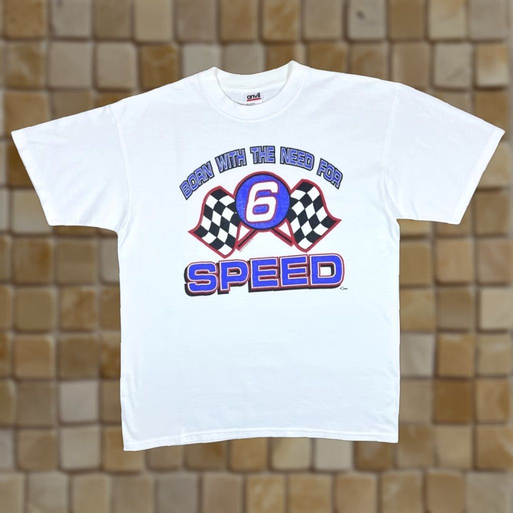 Anvil VINTAGE Anvil BORN WITH THE NEED FOR SPEED Racing Graphic T-Shirt L Mens White 1996 Large Size US L / EU 52-54 / 3 - 1 Thumbnail