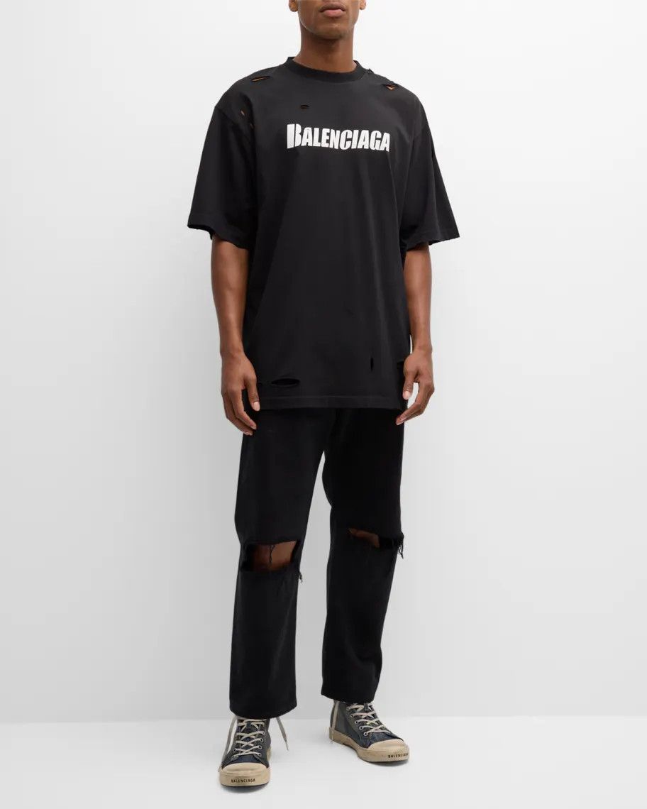 Balenciaga o1mt1gz0924 Destroyed T-Shirt Boxy Fit in Black Size L / US 10 / IT 46 - 5 Thumbnail