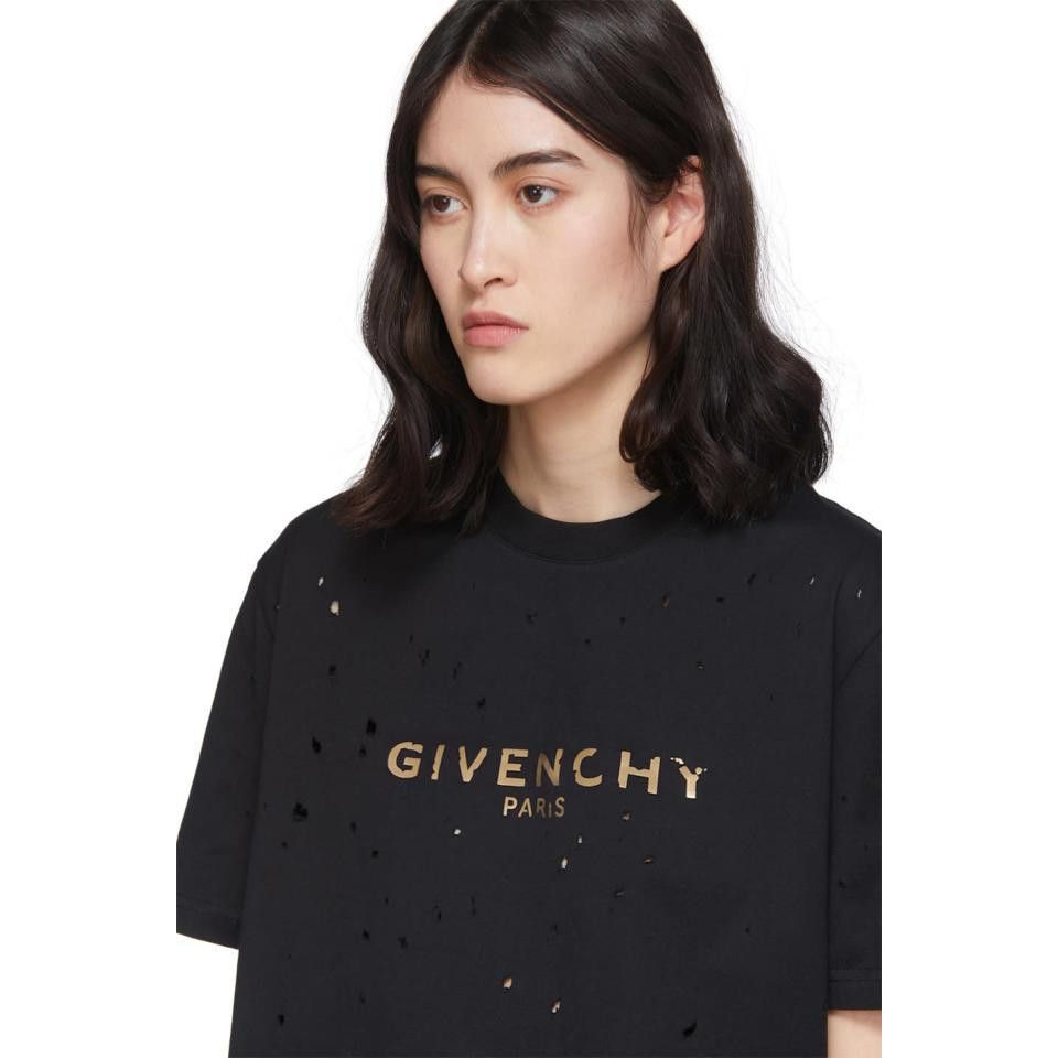 Givenchy Black Distressed Gold Blurred Logo T-Shirt Size XS / US 0-2 / IT 36-38 - 3 Thumbnail
