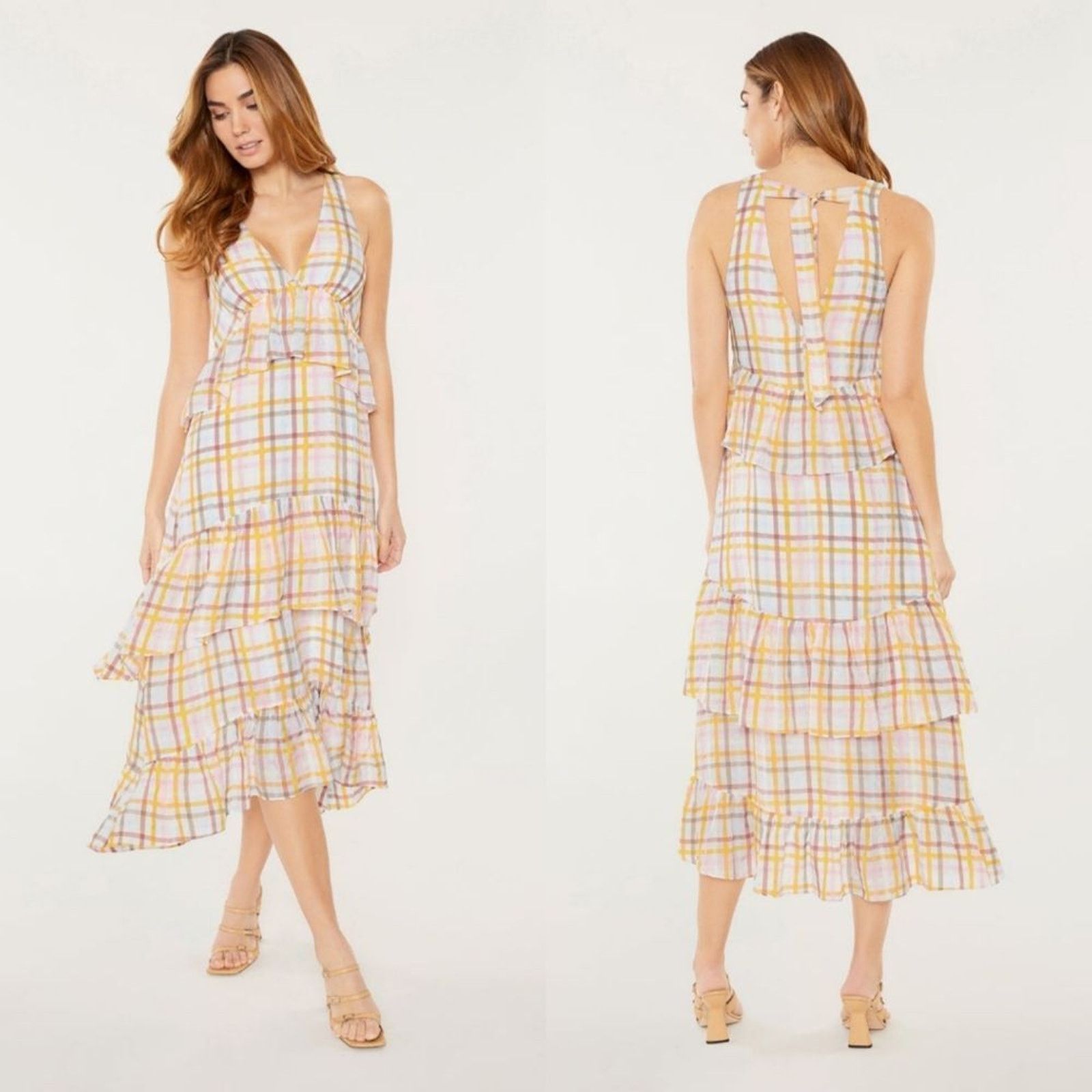 Cinq a Sept Cinq A Sept Astor Plaid White Pink Tiered Midi Dress Size 2 Size XS / US 0-2 / IT 36-38 - 1 Thumbnail