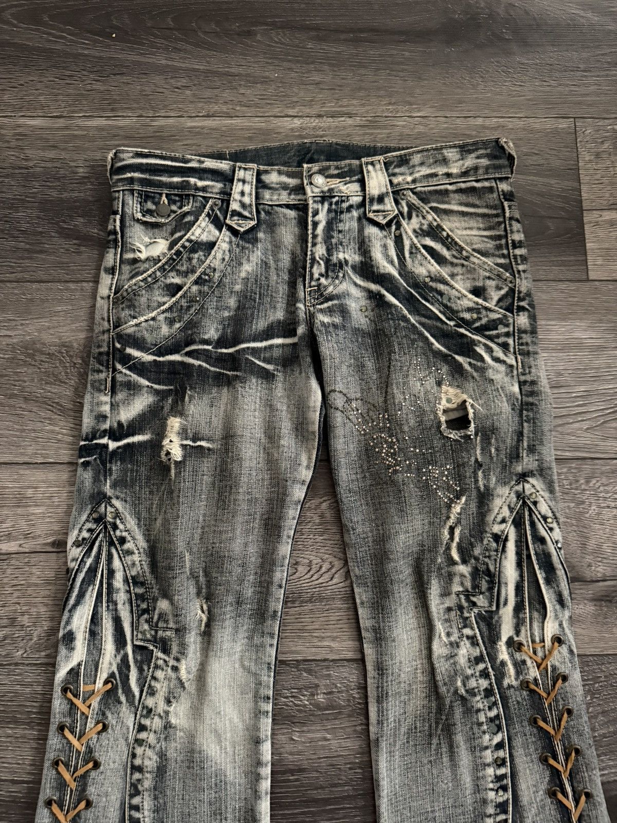 Tornado Mart Tornado mart washed butterfly lace up jeans Size US 30 / EU 46 - 3 Thumbnail