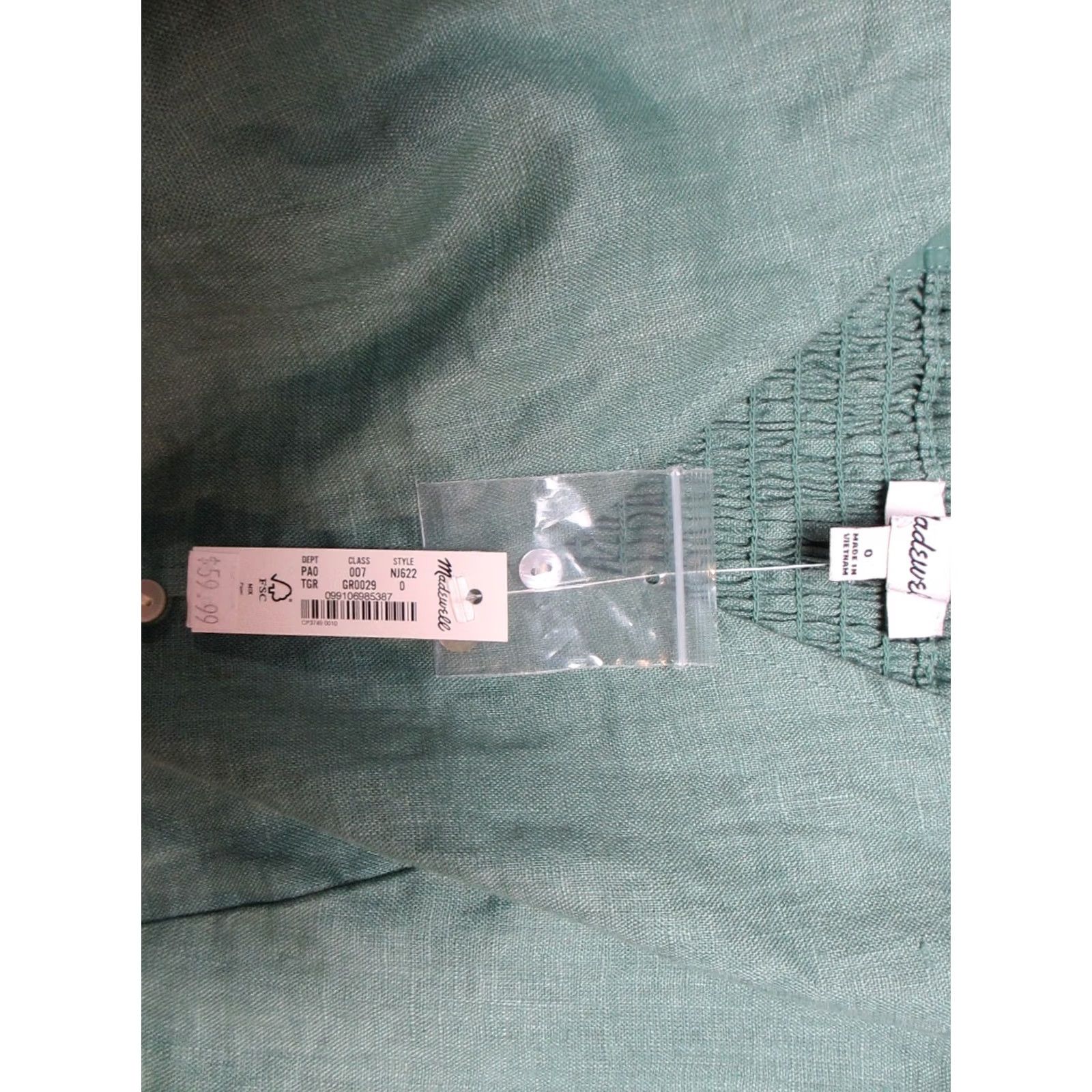 Madewell Madewell Green Trellis Gwen Crop V-Neck Button Front Linen Vest Top Women's 0 Size XS / US 0-2 / IT 36-38 - 3 Thumbnail