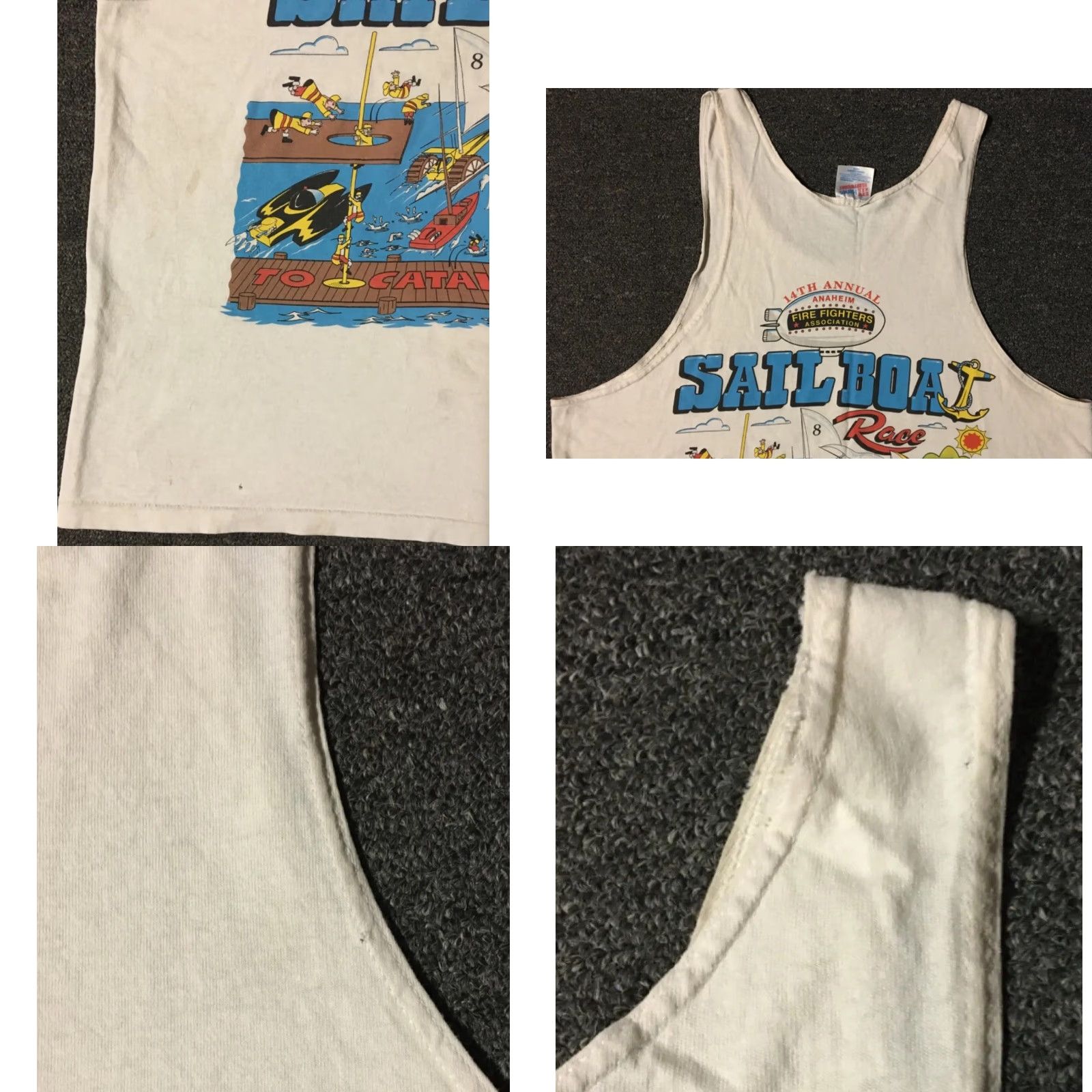 Vintage VINTAGE Fire Fighter Tank Top Shirt M White Distressed 90s Anaheim Boats Sailboat Race Boots USA Men Size US M / EU 48-50 / 2 - 10 Thumbnail