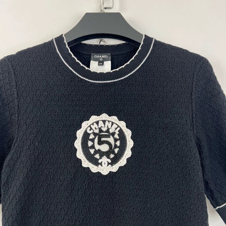 Chanel Chanel Badge stud bead embroidery knitted short-sleeved dr Size XXS / US 00 / IT 34 - 4 Thumbnail