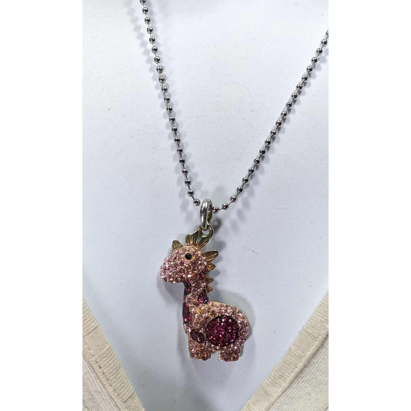 Other Pink Rhinestone Dinosaur Pendant Necklace With Silver Ball C Size ONE SIZE - 4 Thumbnail