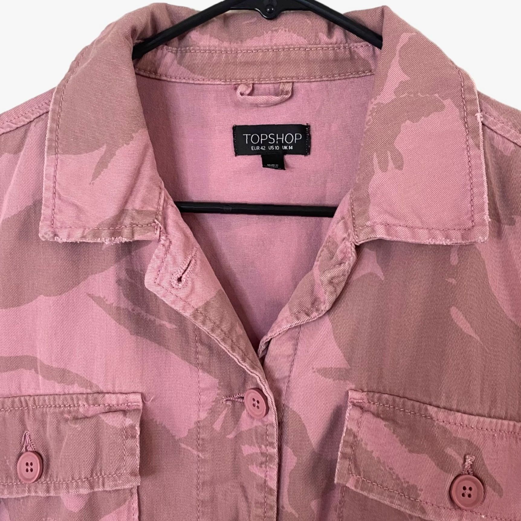 Topshop Topshop Camouflage Button Front Shacket Womens 10 Pink Camo Long-Sleeve Jacket Size L / US 10 / IT 46 - 5 Thumbnail