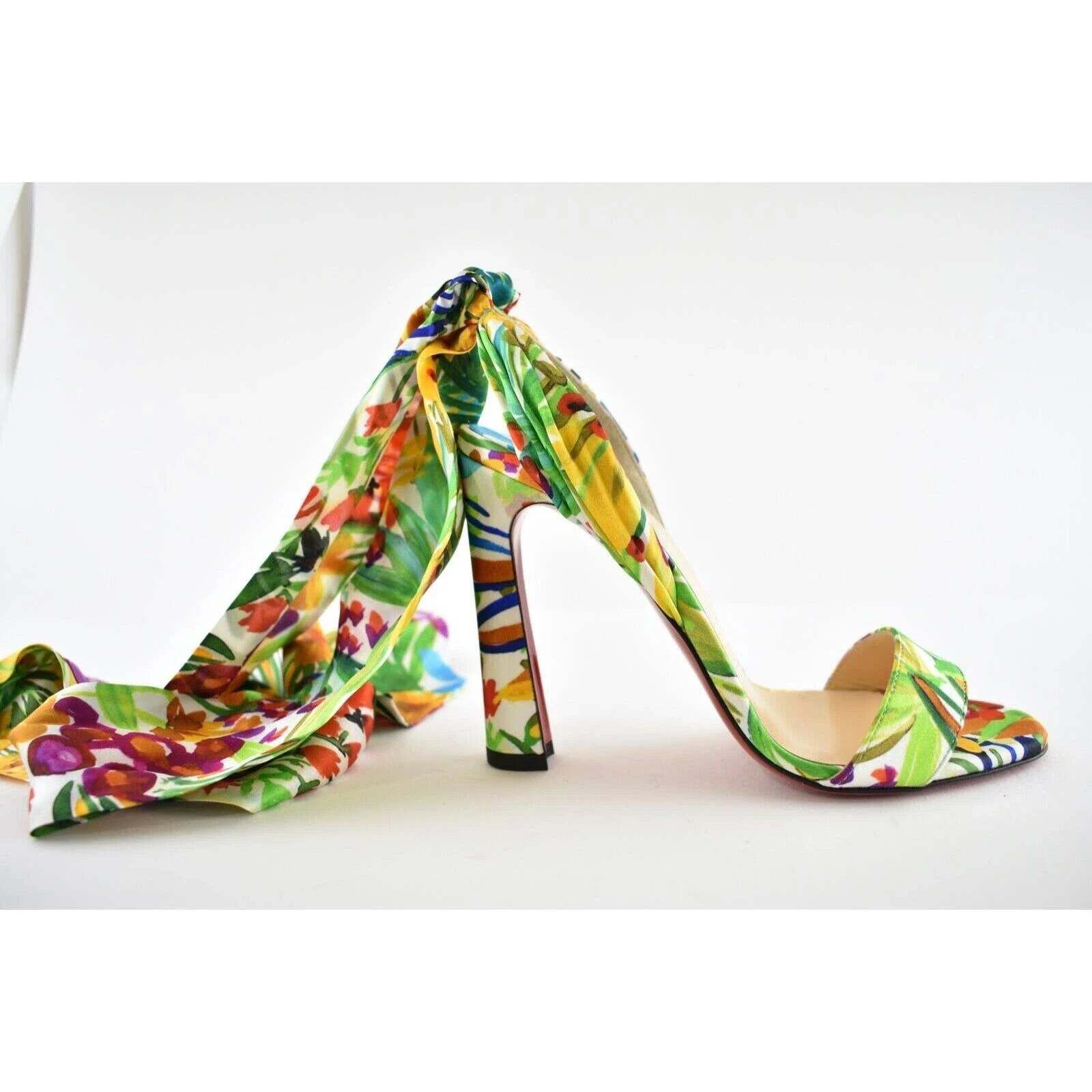 Christian Louboutin Crosse Du Desert 100 Floral Lace Up Tie Sandal Heel Pump 36 Size US 6 / IT 36 - 2 Thumbnail