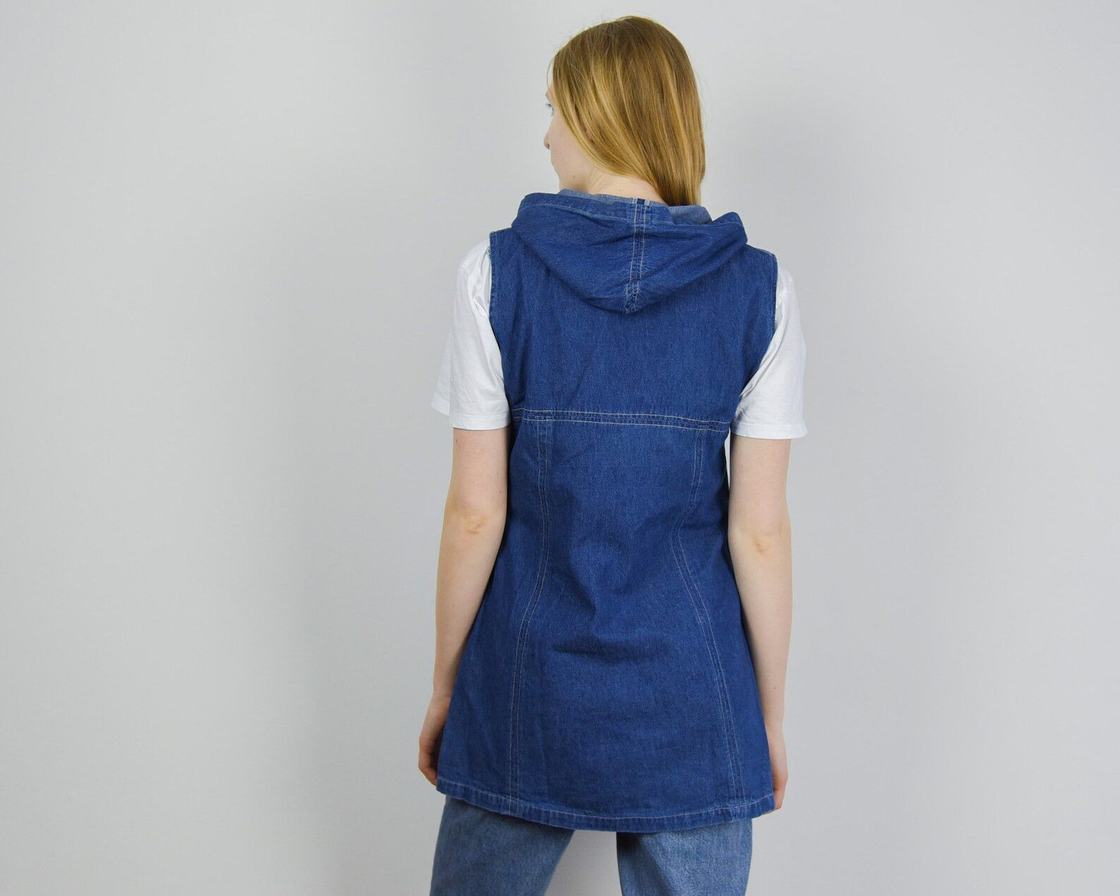 Vintage XL Denim Hooded Top Tee Blouse y2k Shirt Jean Hoodie Size L / US 10 / IT 46 - 6 Thumbnail