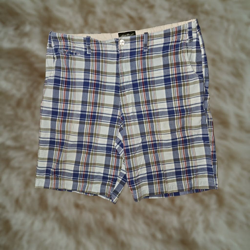 Eddie Bauer Eddie Bauer Shorts Mens 38 Blue Plaid 100% Cotton Flat Front Casual Chino Golf Regular Rise 10 in Pockets Boys Mens Womens Size US 38 / EU 54 - 1 Thumbnail