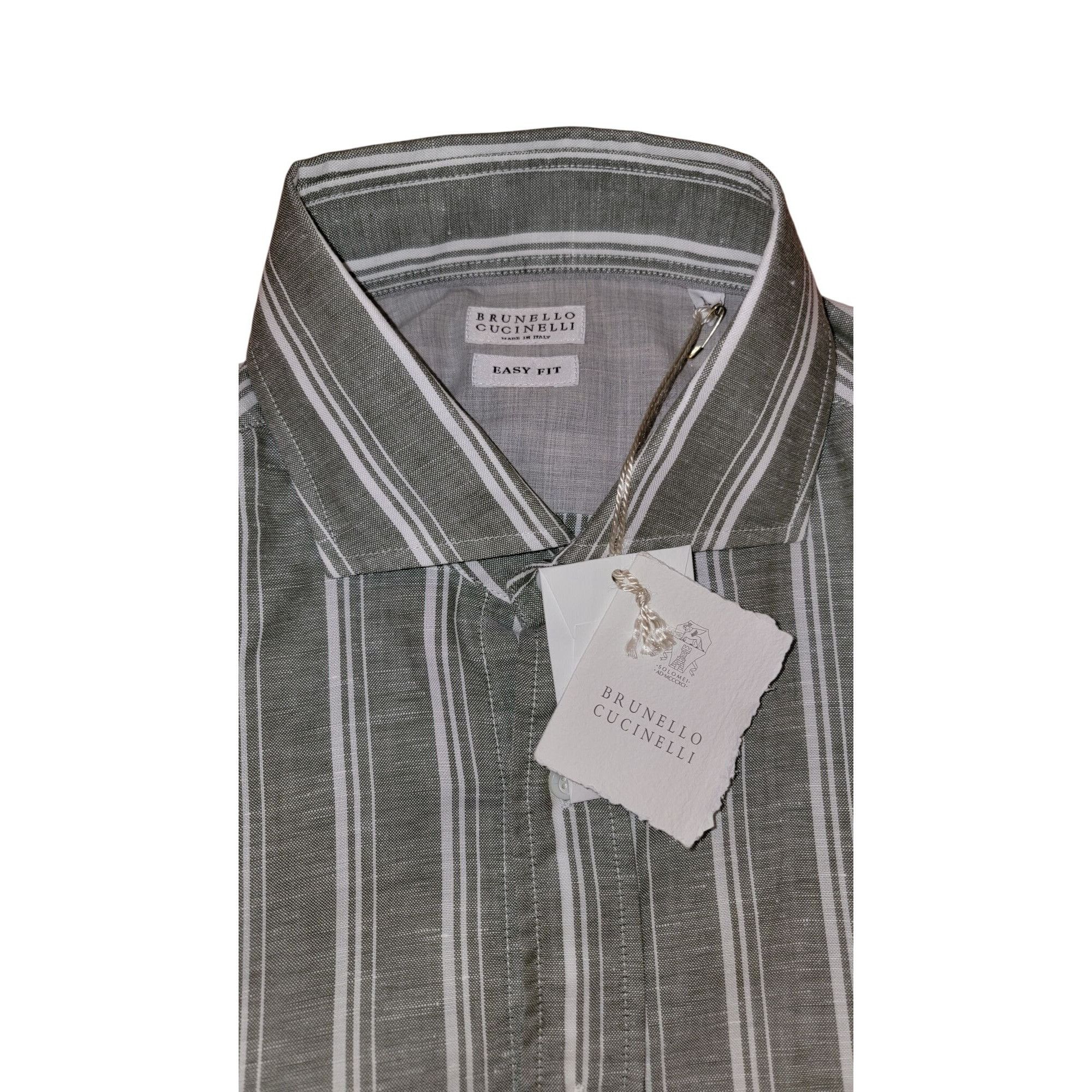 Brunello Cucinelli Brunello Cucinelli Men’s Linen Button-Down Shirt Gray White Size US M / EU 48-50 / 2 - 3 Thumbnail