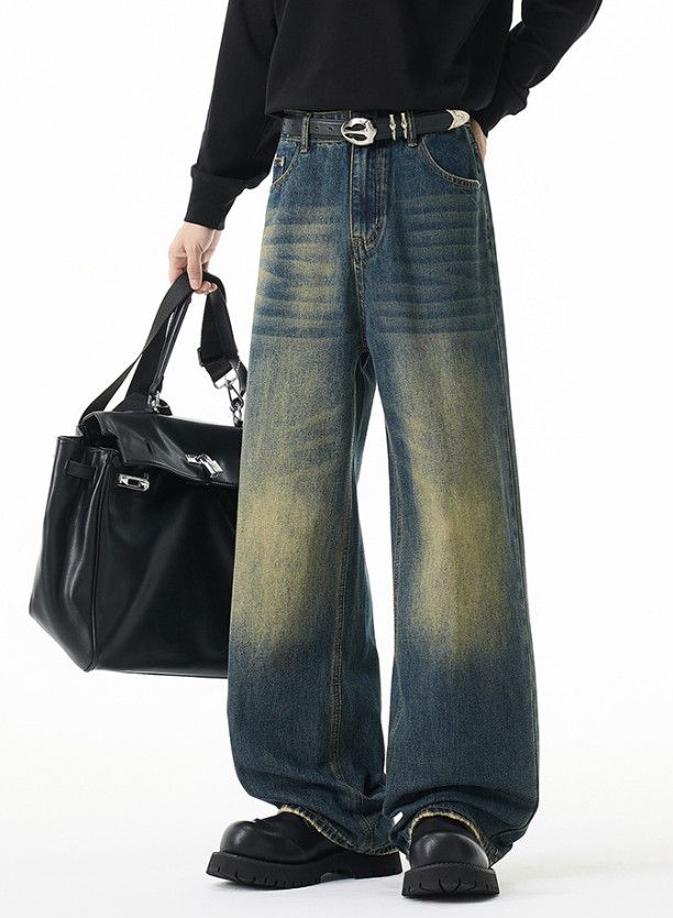 Japanese Brand Men's Retro Cleanfit Distressed Straight Leg Washed Jeans Size US 32 / EU 48 - 4 Thumbnail