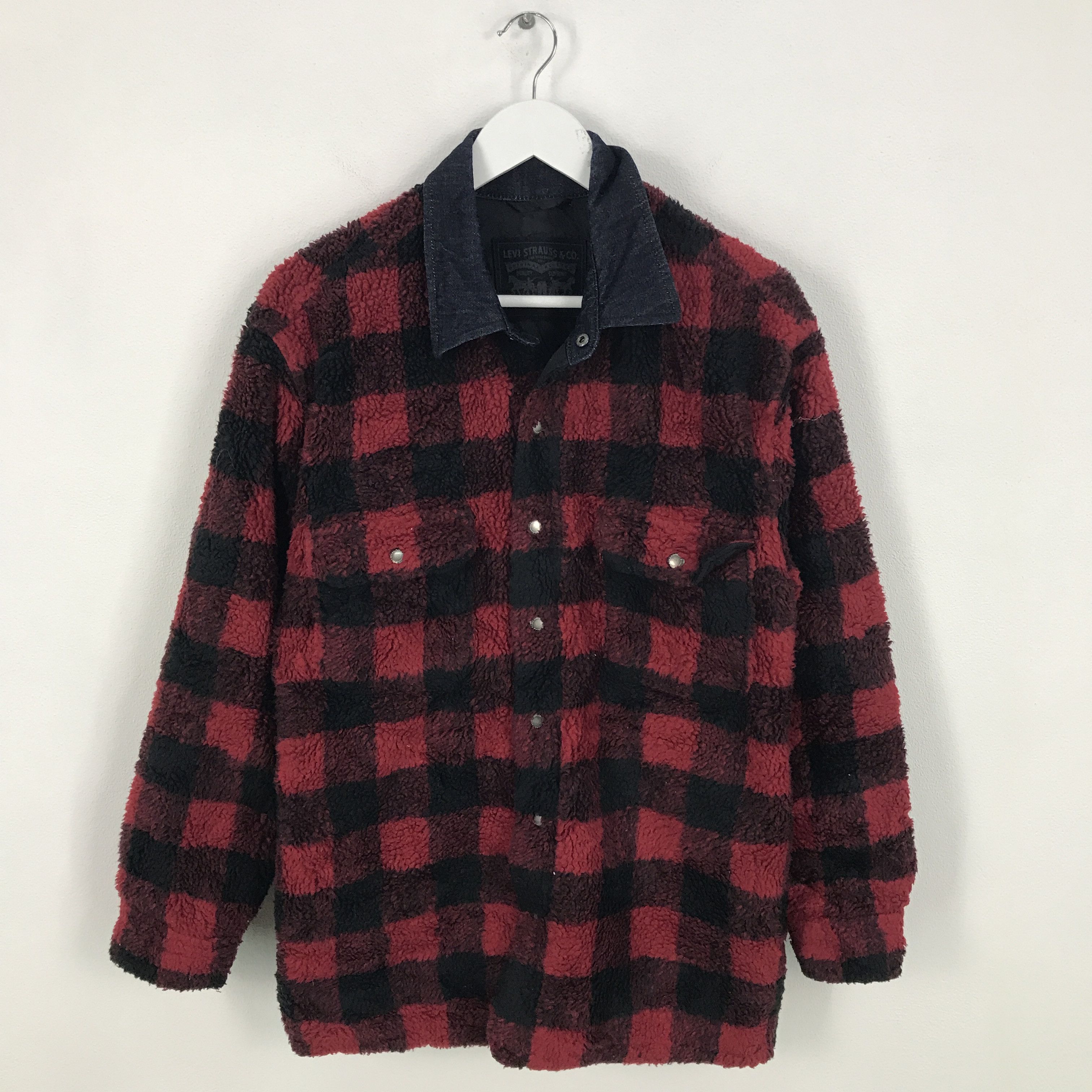 Japanese Brand × Levi's Rare Levis fleece snap button red flannel design jacket Size US S / EU 44-46 / 1 - 1 Thumbnail