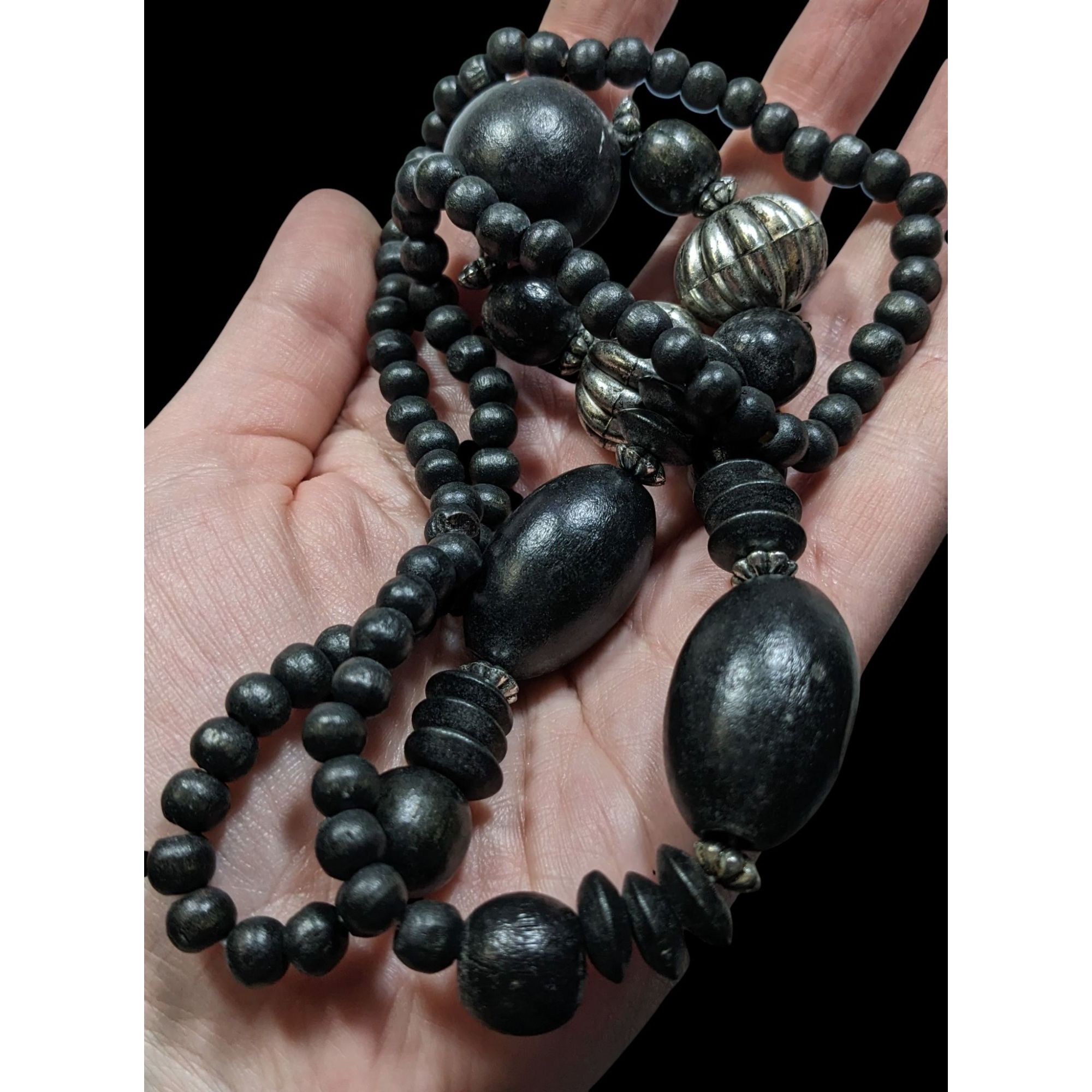 Other Vintage Black Wood Silver Accent Statement Artisan Necklace Size ONE SIZE - 3 Thumbnail