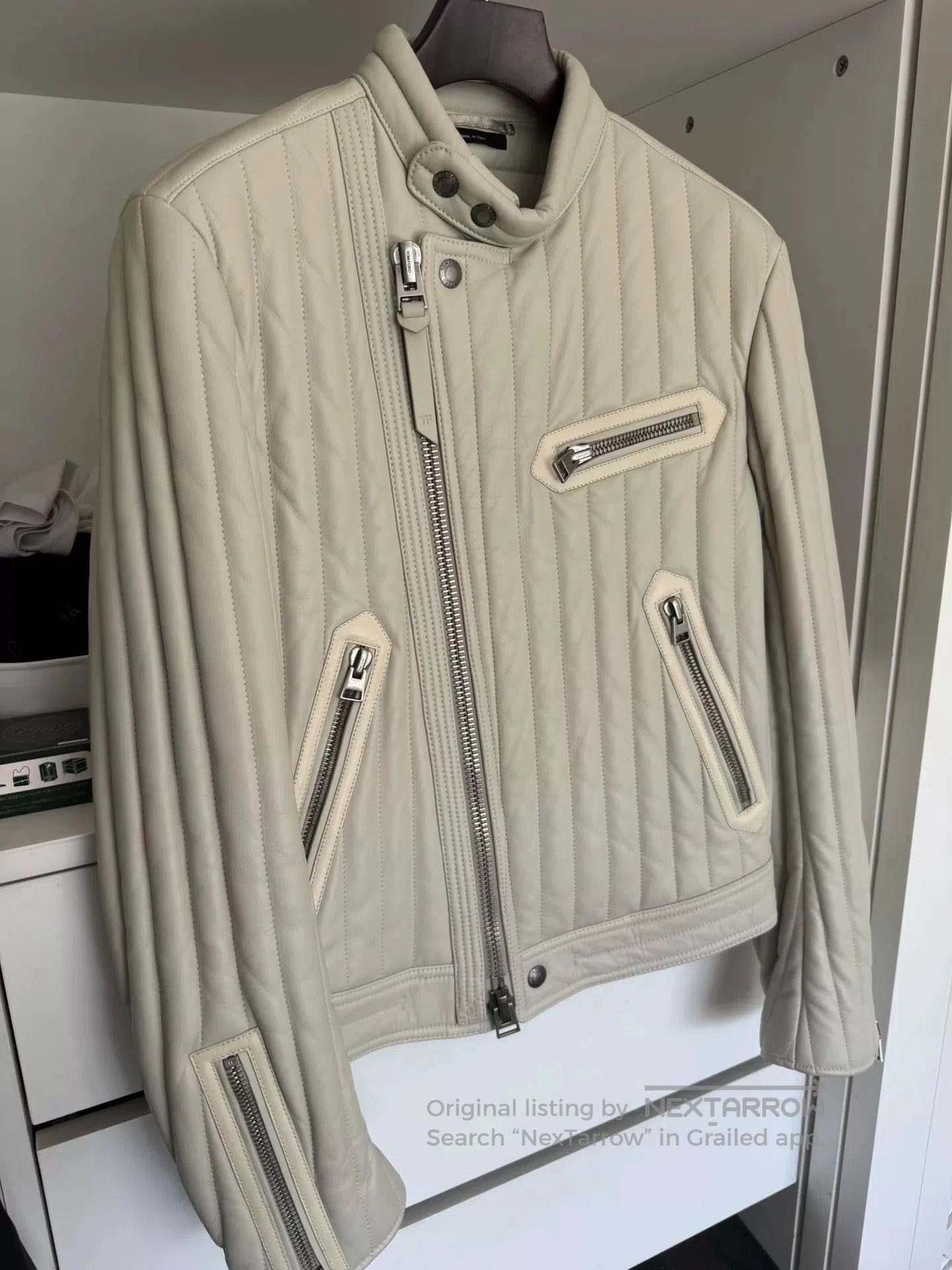 Tom Ford Rare White Leather Quilted Jacket. Size US S / EU 44-46 / 1 - 2 Thumbnail