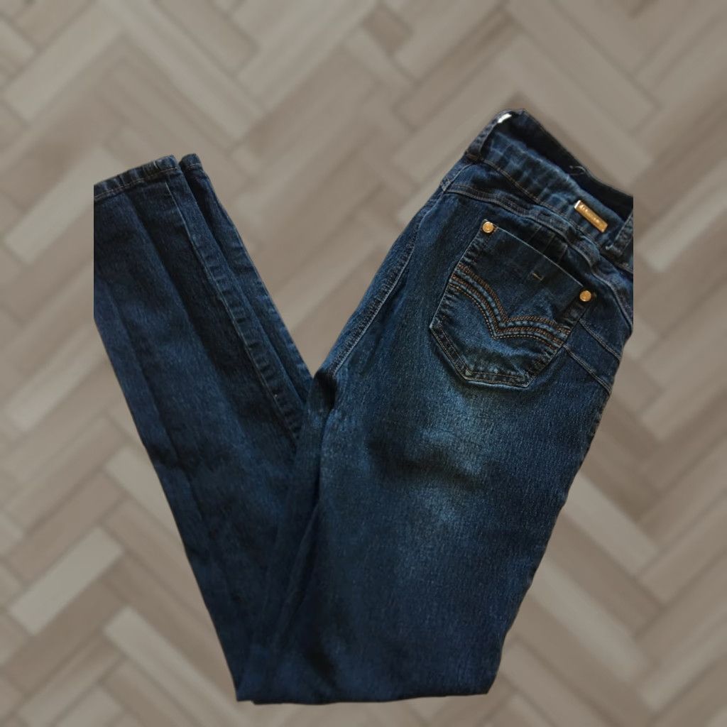 Vintage Diamante Jeans Women Juniors Size 11 Blue Skinny Stretch Denim Jeans Womens / 28 in Waist 30 in Inseam Size 32" / US 10 / IT 46 - 1 Thumbnail