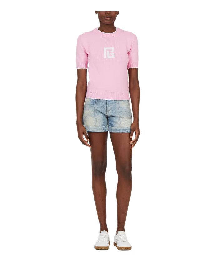 Balmain o1s1wg110526 Logo Crewneck Sweater in Pink Size L / US 10 / IT 46 - 2 Thumbnail