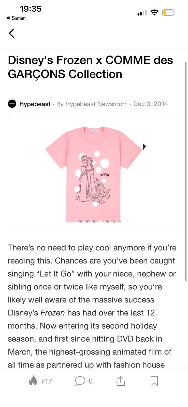 Comme des Garcons 2014 Disney Frozen Graphic T-Shirt Size US S / EU 44-46 / 1 - 2 Thumbnail