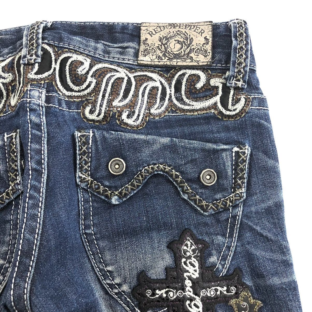 14th Addiction × If Six Was Nine × Japanese Brand Y2K Vintage Red Pepper Cross Punk Distressed Skinny Jeans Size 28" / US 6 / IT 42 - 4 Thumbnail