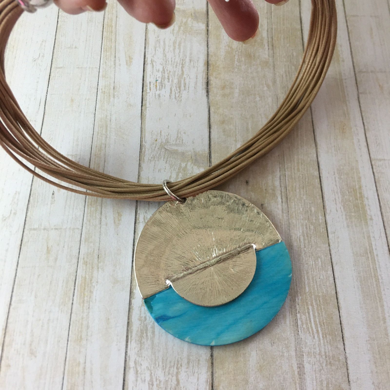 Other Vintage St. Thomas Blue Shell Disc Cord Statement Necklace Size ONE SIZE - 6 Thumbnail