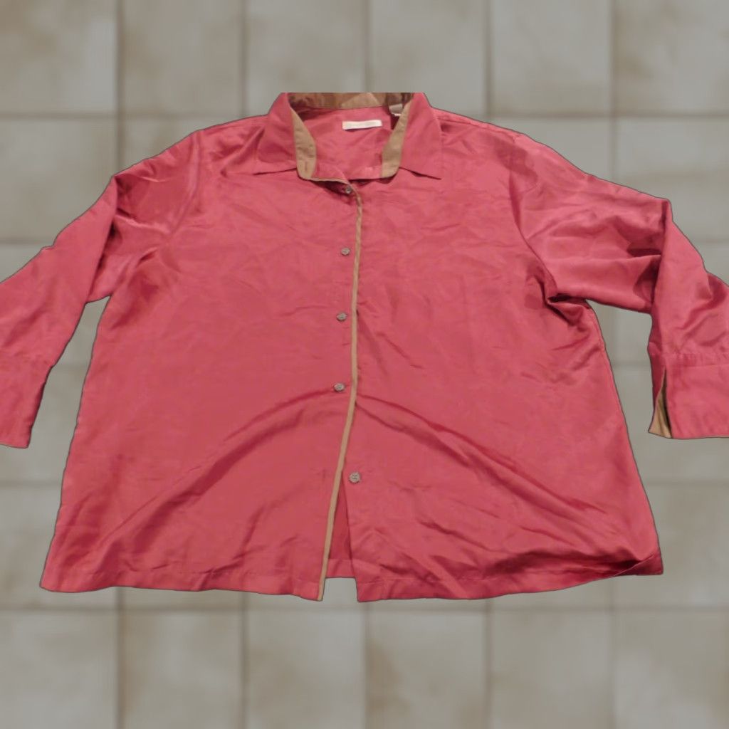Pinko Valerie Stevens Blouse XL Pink Round Neck Long Sleeve Linen Lightweight Casual Women Size XL / US 12-14 / IT 48-50 - 1 Thumbnail