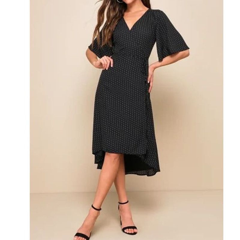 Lulus LULUS Farah Wrap Dress Pindot Triangle Print High low Midi Size M / US 6-8 / IT 42-44 - 4 Thumbnail