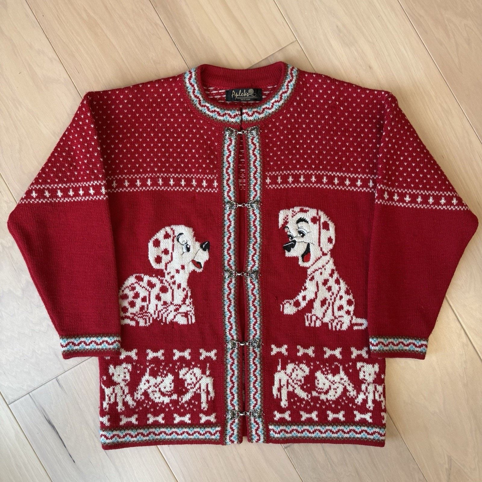 Vintage Vintage Dalmatians Cardigan Women's Small Red Wool Nordic Size S / US 4 / IT 40 - 2 Thumbnail