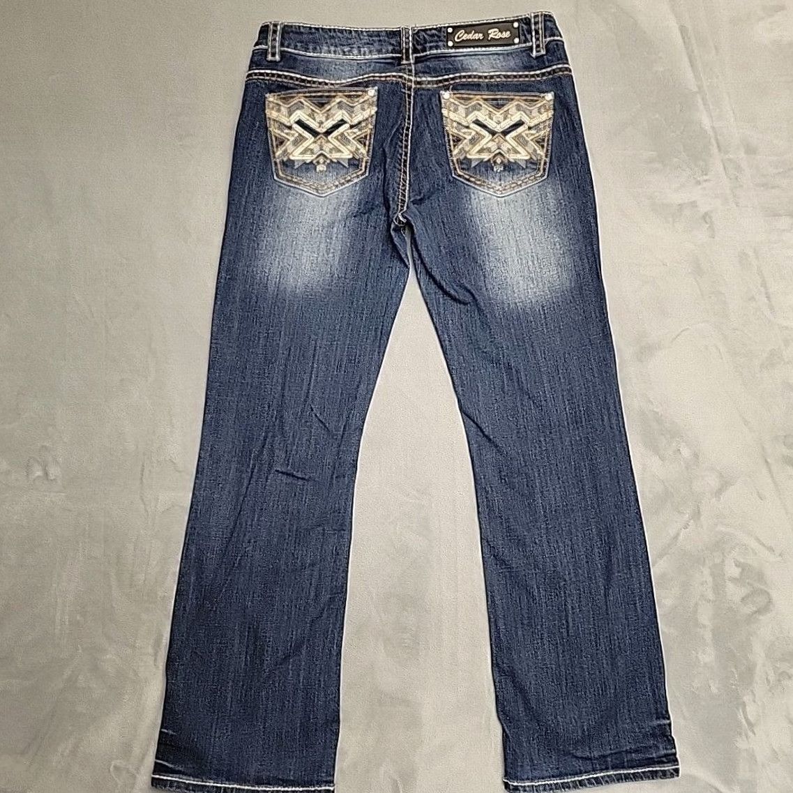 Vintage Cedar Rose Jeans Women 32x32 Blue Embroidered Western Cowboy Whip Stitch Bootcut Denim 5-Pocket Stretch Regular Rise Mid Blue Womens Size 24" / US 00 / IT 34 - 6 Thumbnail