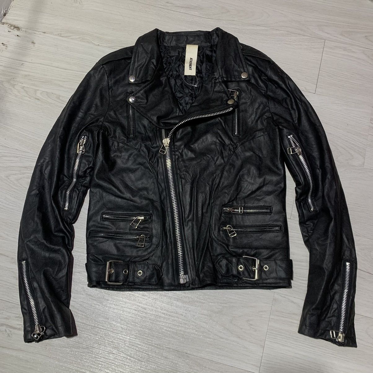 image of Attachment Biker Leather Jacket in Black, Men's (Size Medium)