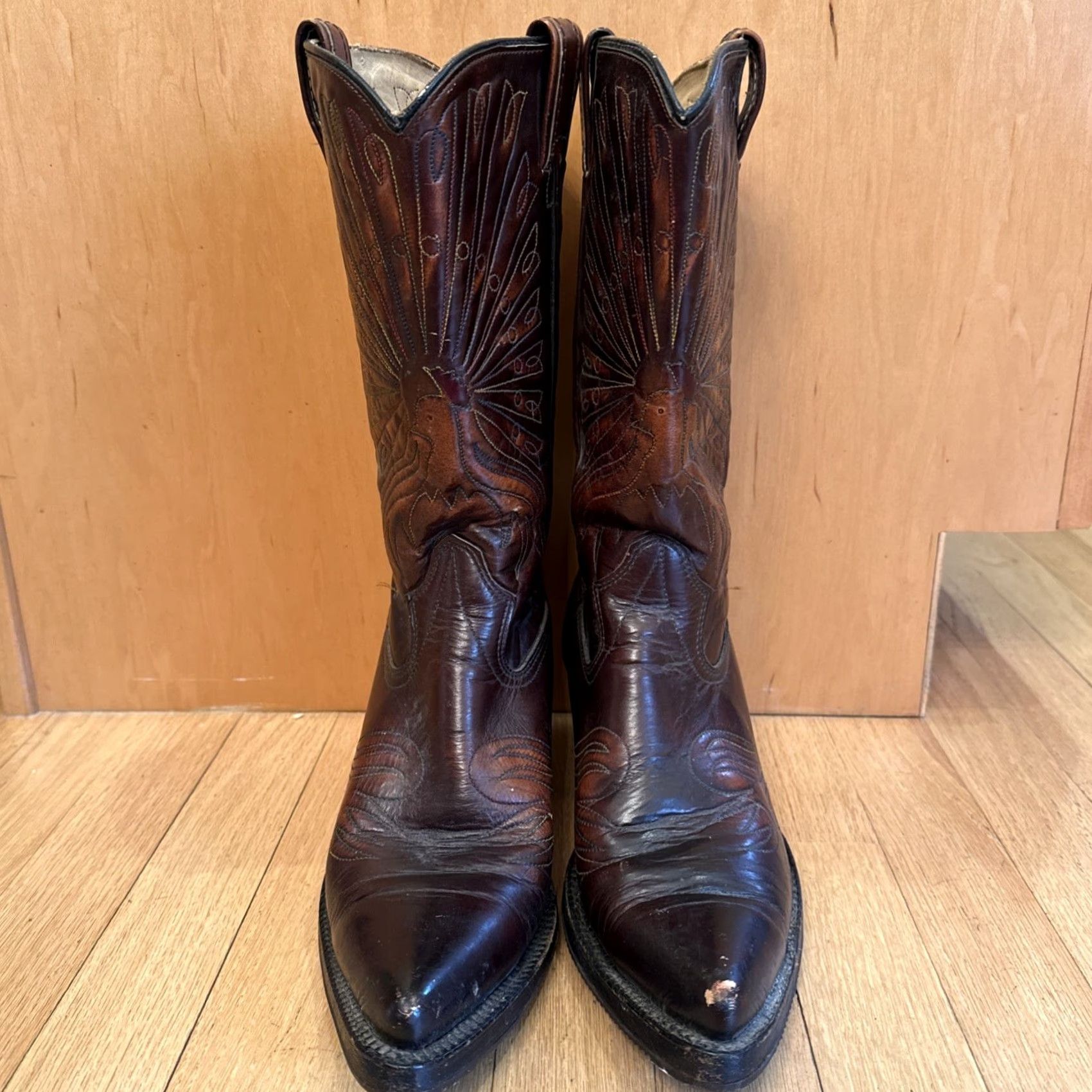 Vintage VINTAGE Texas Cowboy Boots Patent Thunderbird Peacock Stitching Leather Upper Leather Boot Size 9D Mens Brown Western Cowboy Boots Size US 9 / EU 42 - 2 Thumbnail