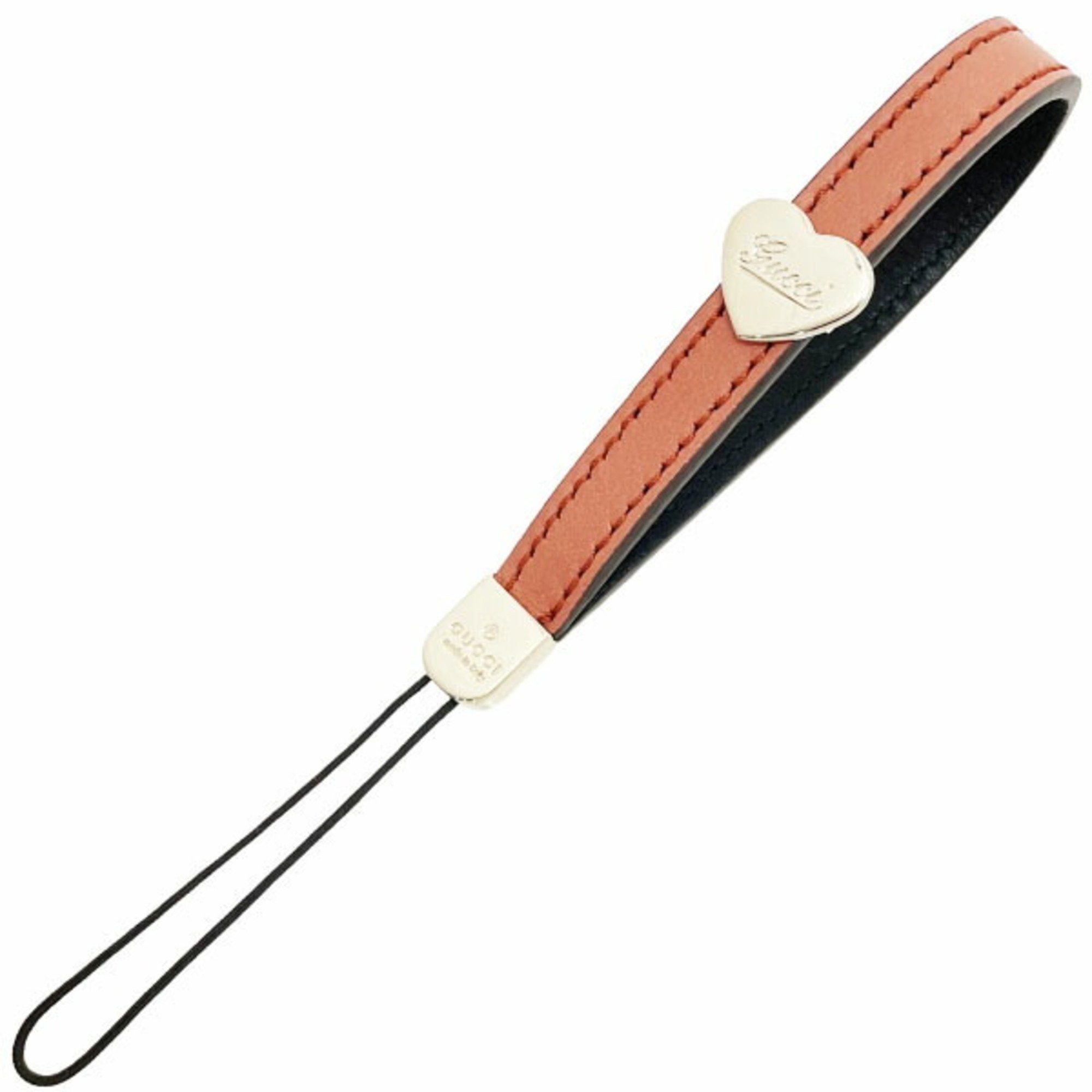 image of Gucci Strap Heart Charm Mobile Phone Leather Coral Pink 233172 Gucci Loop Key Holder Hook Kk-12786,