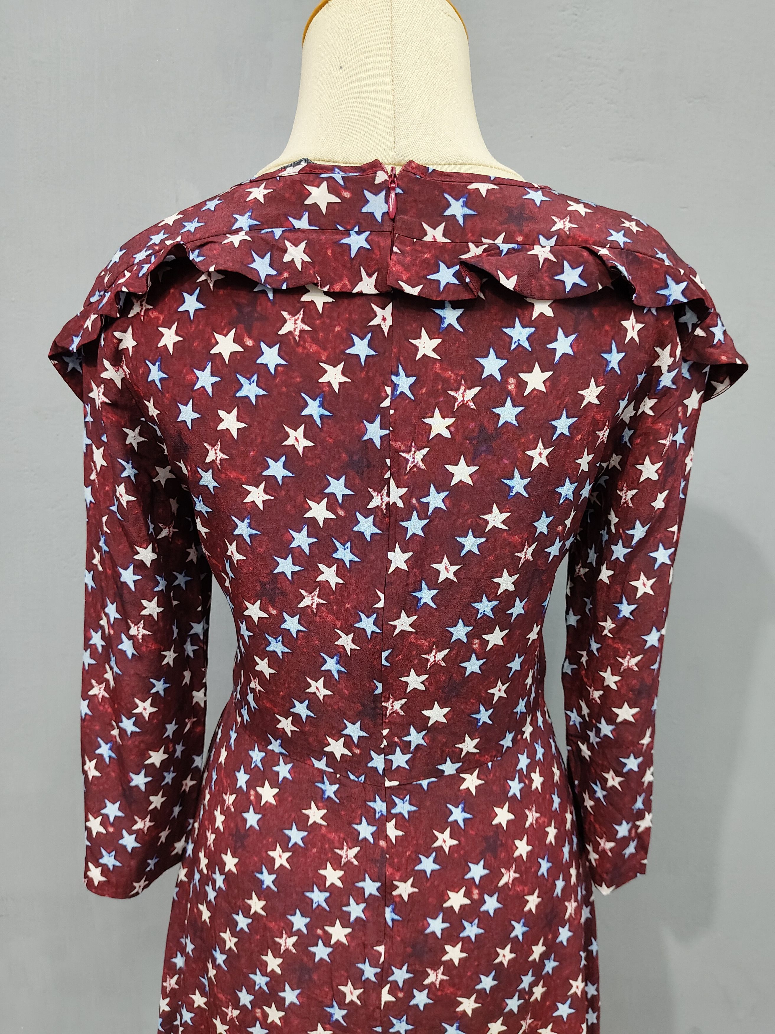 Sandro SANDRO🇫🇷 Retro Graphic Ruffled Cascading Silk Flare Dress Size M / US 6-8 / IT 42-44 - 6 Thumbnail