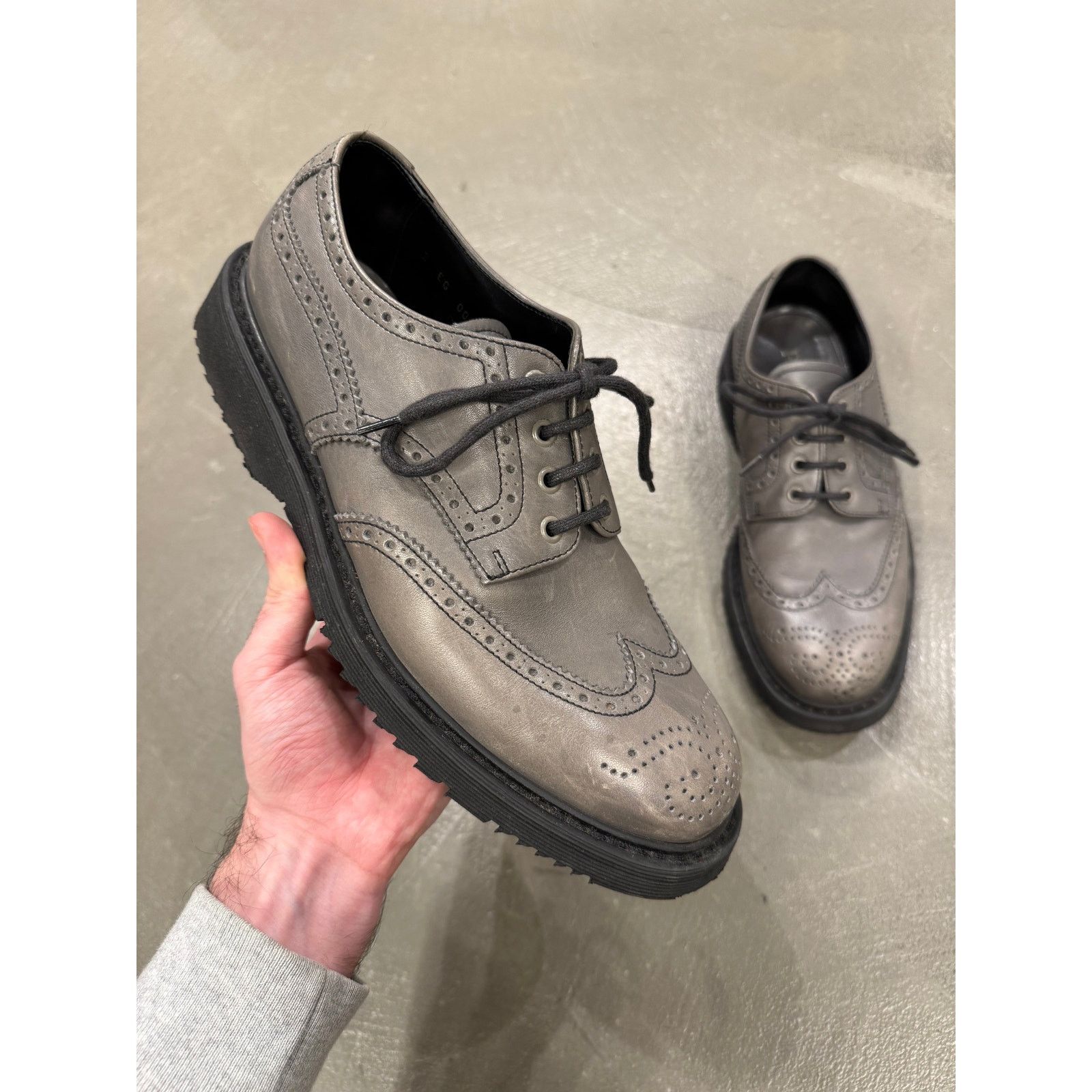Prada 2000s Prada grey leather derby shoes Size US 12 / IT 42 - 1 Thumbnail