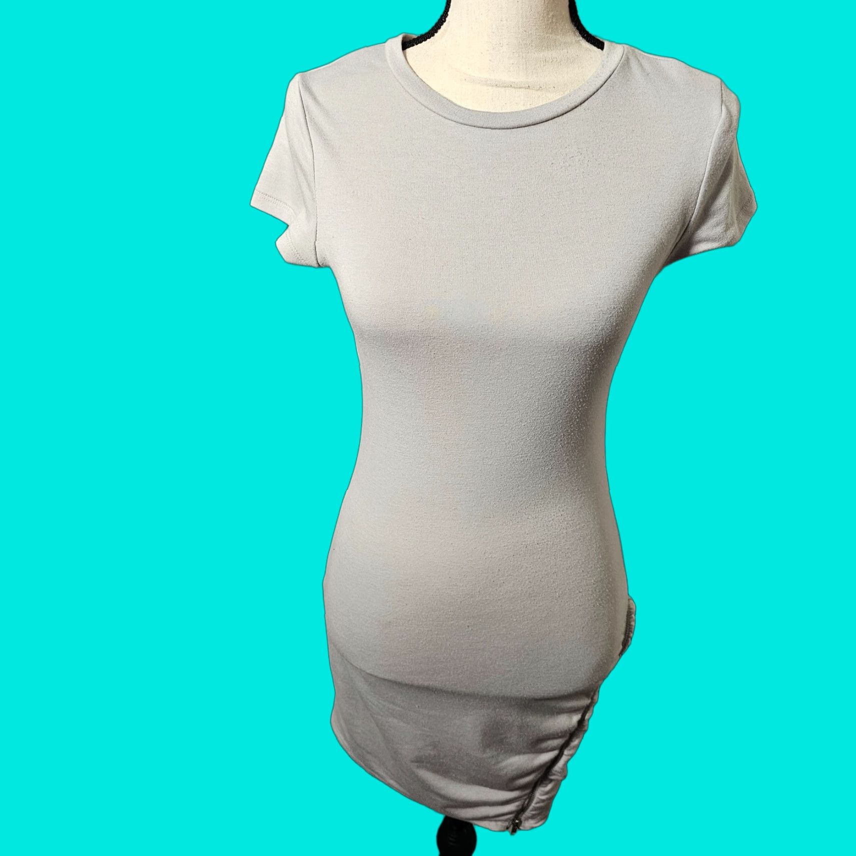 Vintage REVAMPED Casual Slip Dress Gray Medium Cap Sleeve Zipper Accent Stretch Tank Women's Size M / US 6-8 / IT 42-44 - 1 Thumbnail