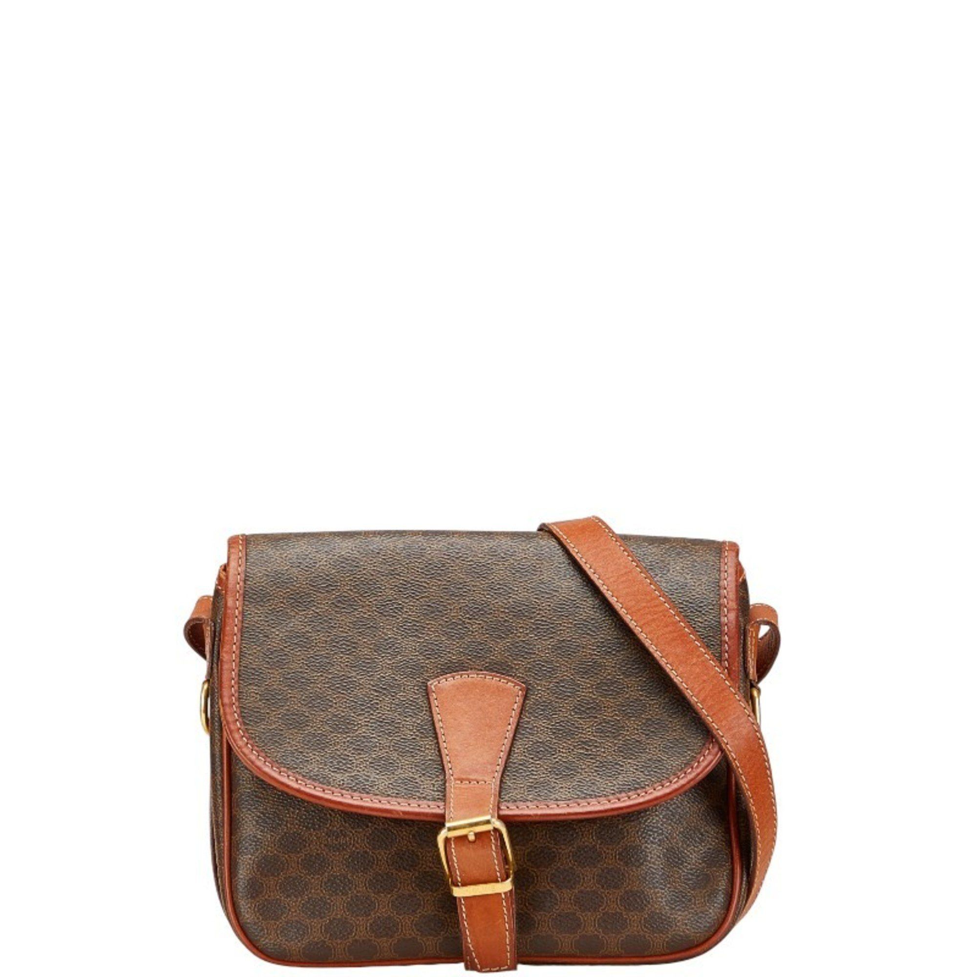 Celine Macadam Shoulder Bag Brown Leather Women's CELINE