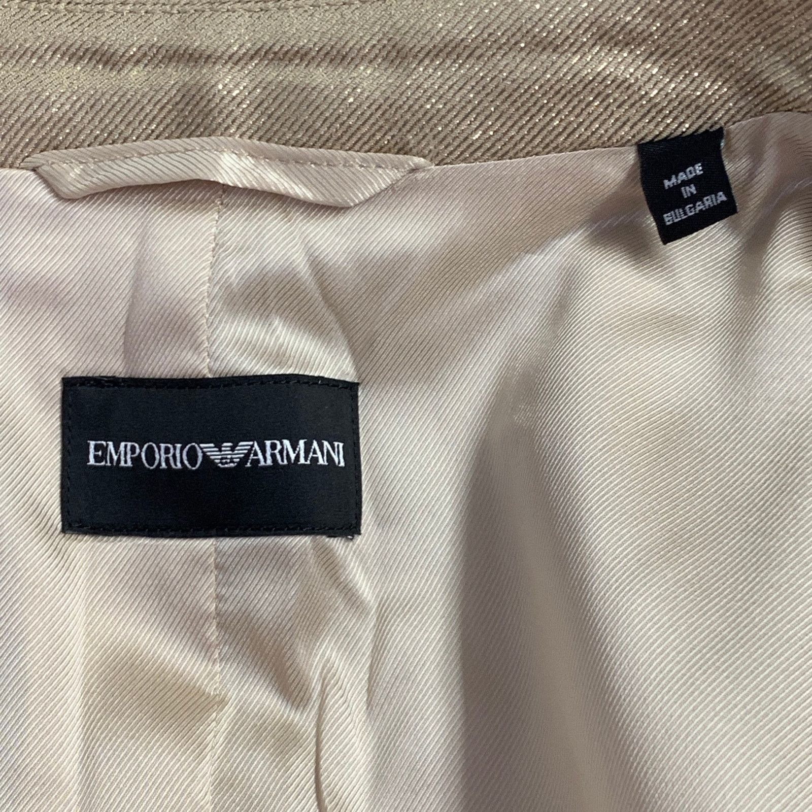 Emporio Armani EMPORIO ARMANI Size M Gold Metallic Notch Lapel Pantsuit Size 32" / US 10 / IT 46 - 7 Thumbnail