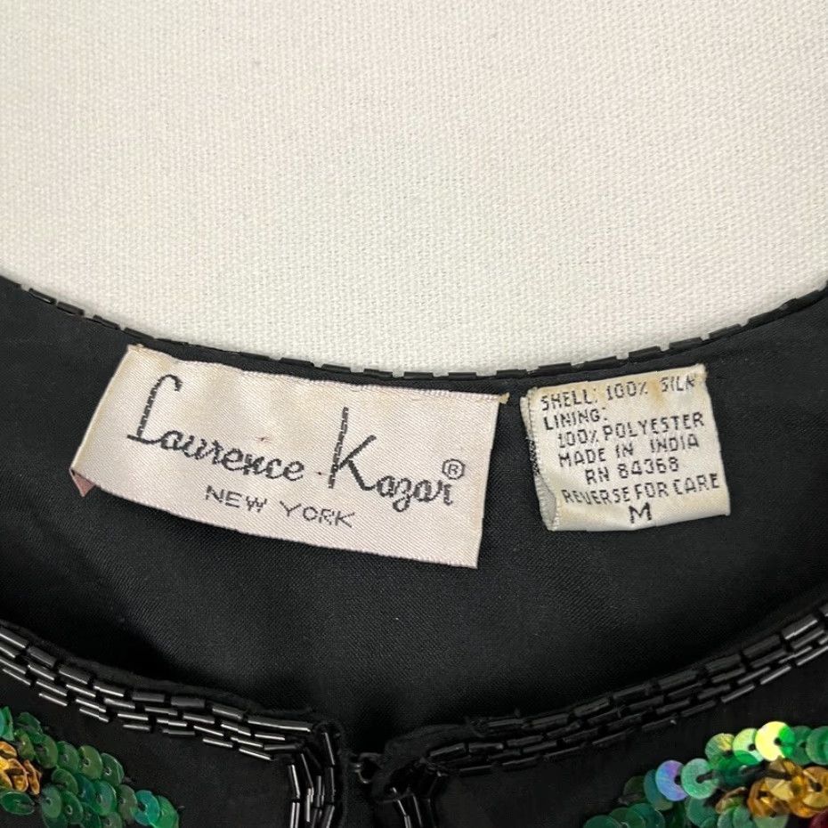 Vintage VINTAGE Laurence Kazar Jacket Top Womens M Black Silk Beaded Sequin Floral Party 90s Jacket Womens M Black Silk Beaded Sequin Floral 90s Size M / US 6-8 / IT 42-44 - 4 Thumbnail