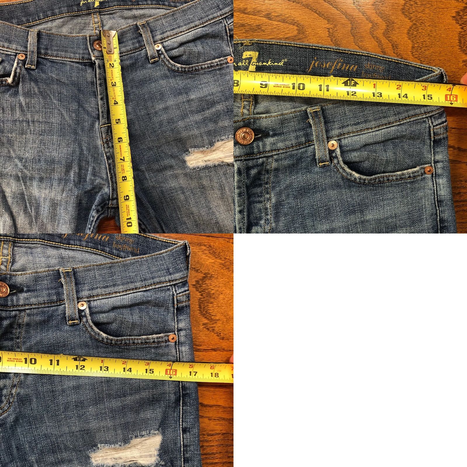 7 For All Mankind 7 For All Mankind Josefina Skinny Boyfriend Jeans Women 26 X 27 Blue Distressed Denim Size 26" / US 2 / IT 38 - 9 Thumbnail