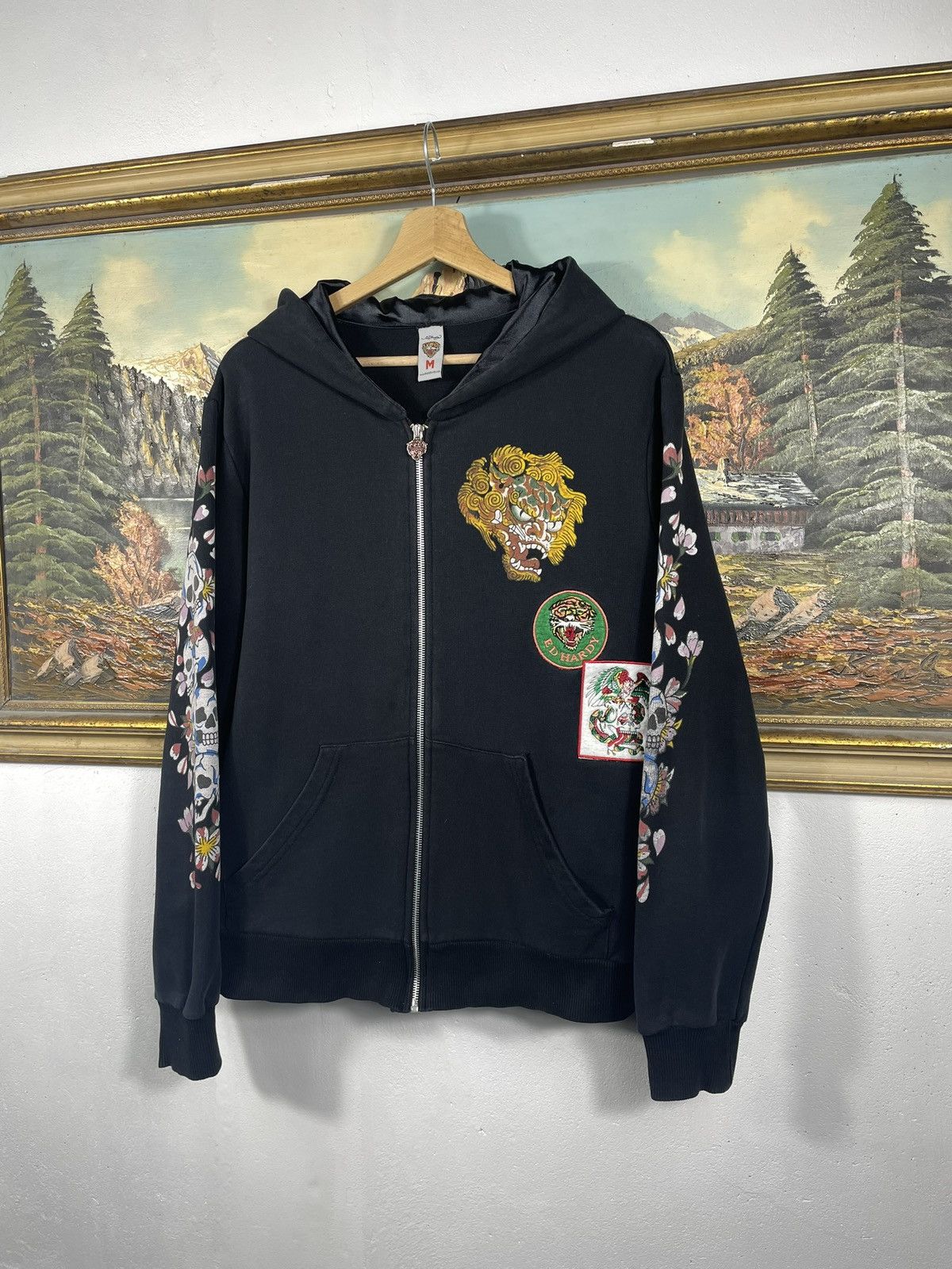 Christian Audigier × Ed Hardy × Vintage Ed Hardy Retro 00s Hoodie With Patches Affliction Grunge Size M / US 6-8 / IT 42-44 - 3 Thumbnail